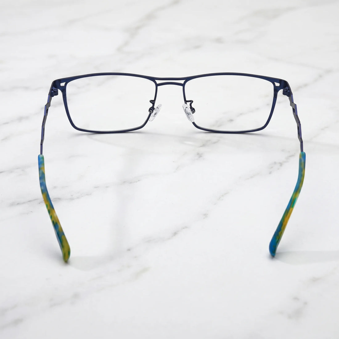 Barledear Titan Sky Blue eyeglasses back view showing full-rim frame structure, adjustable nose pads, and temple shape