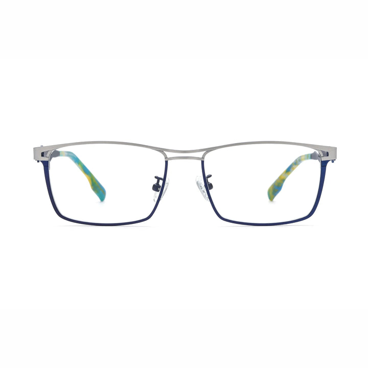 Barledear Titan Sky Blue eyeglasses front view with lightweight pure titanium square frame and geometric full-rim design