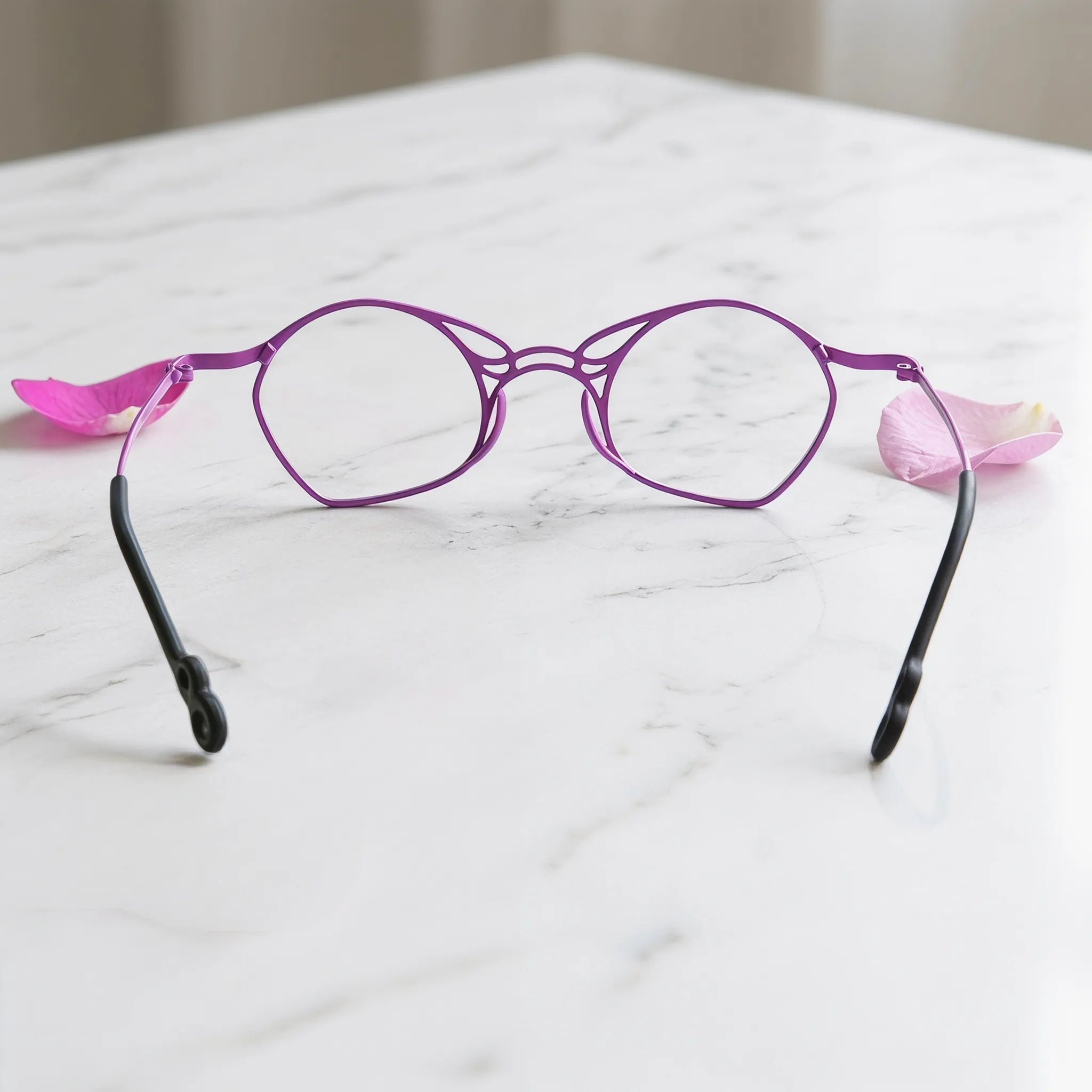 Barledear Violet Aura Purple eyeglasses back view showing temple shape and frame structure