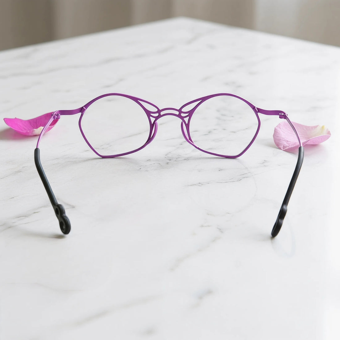 Barledear Violet Aura Purple eyeglasses back view showing temple shape and frame structure