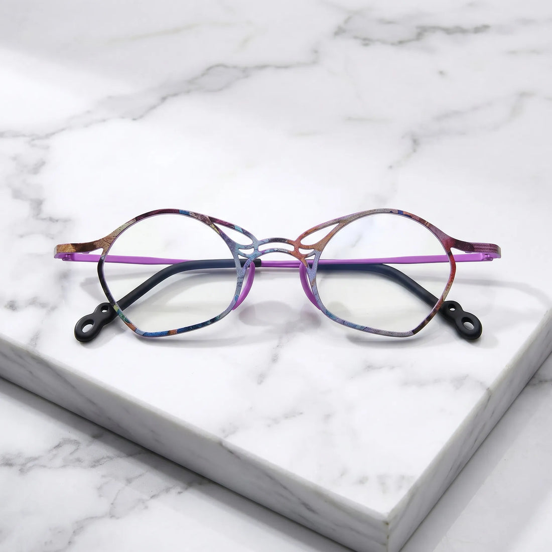 Barledear Violet Aura Purple eyeglasses folded display showing frame and temple design