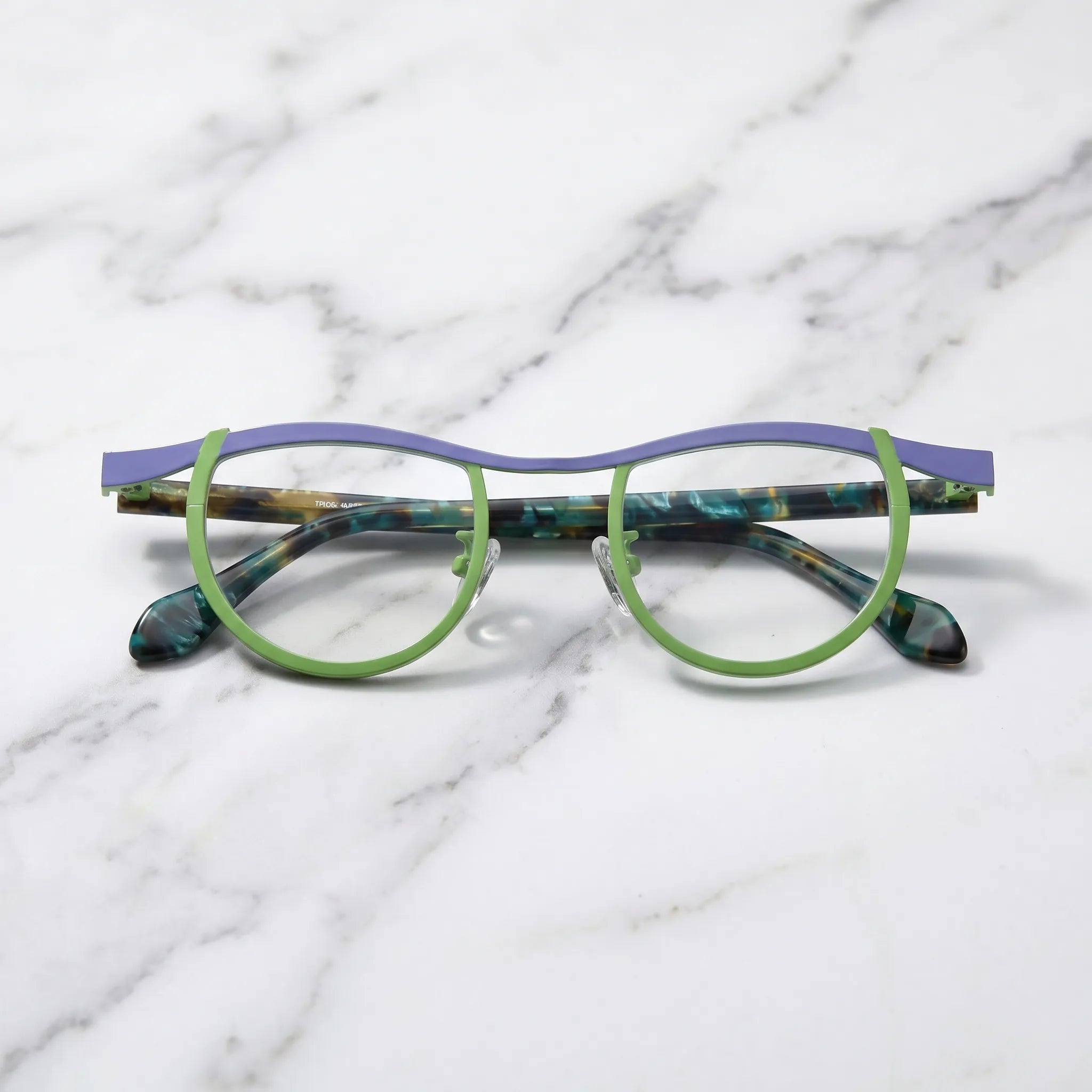 Barledear Violet Lime Tortoise eyeglasses folded display showing frame and temple design