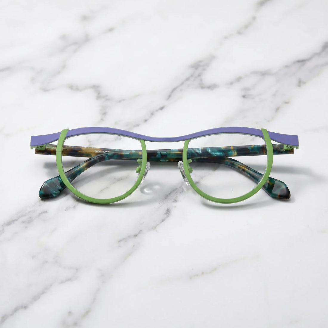 Barledear Violet Lime Tortoise eyeglasses folded display showing frame and temple design