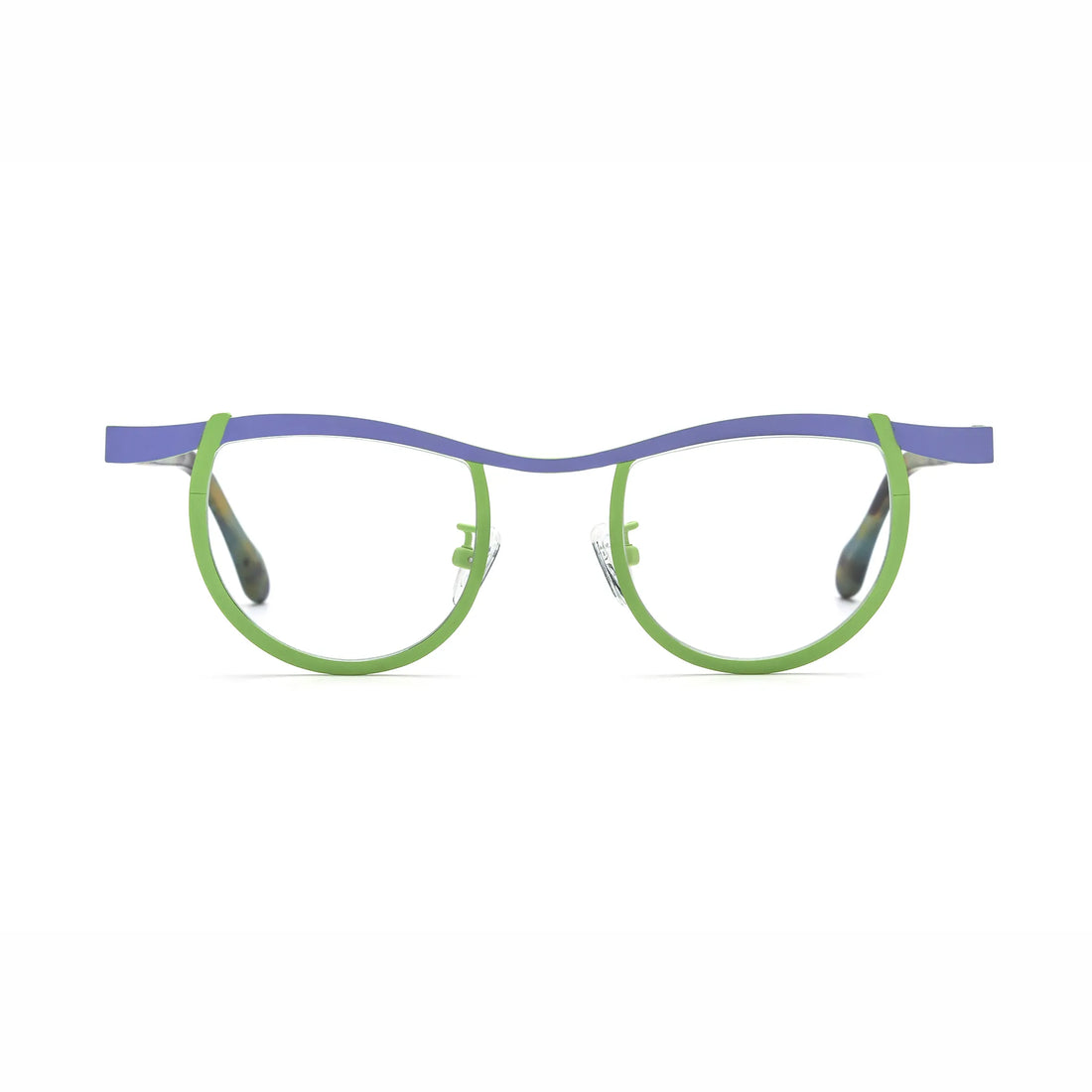 Barledear Violet Lime Tortoise eyeglasses front view with lightweight butterfly titanium frame