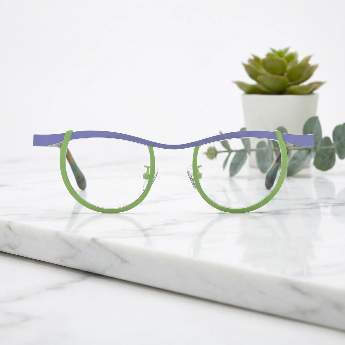 Barledear Violet Lime Tortoise eyeglasses shown in a clean lifestyle front view