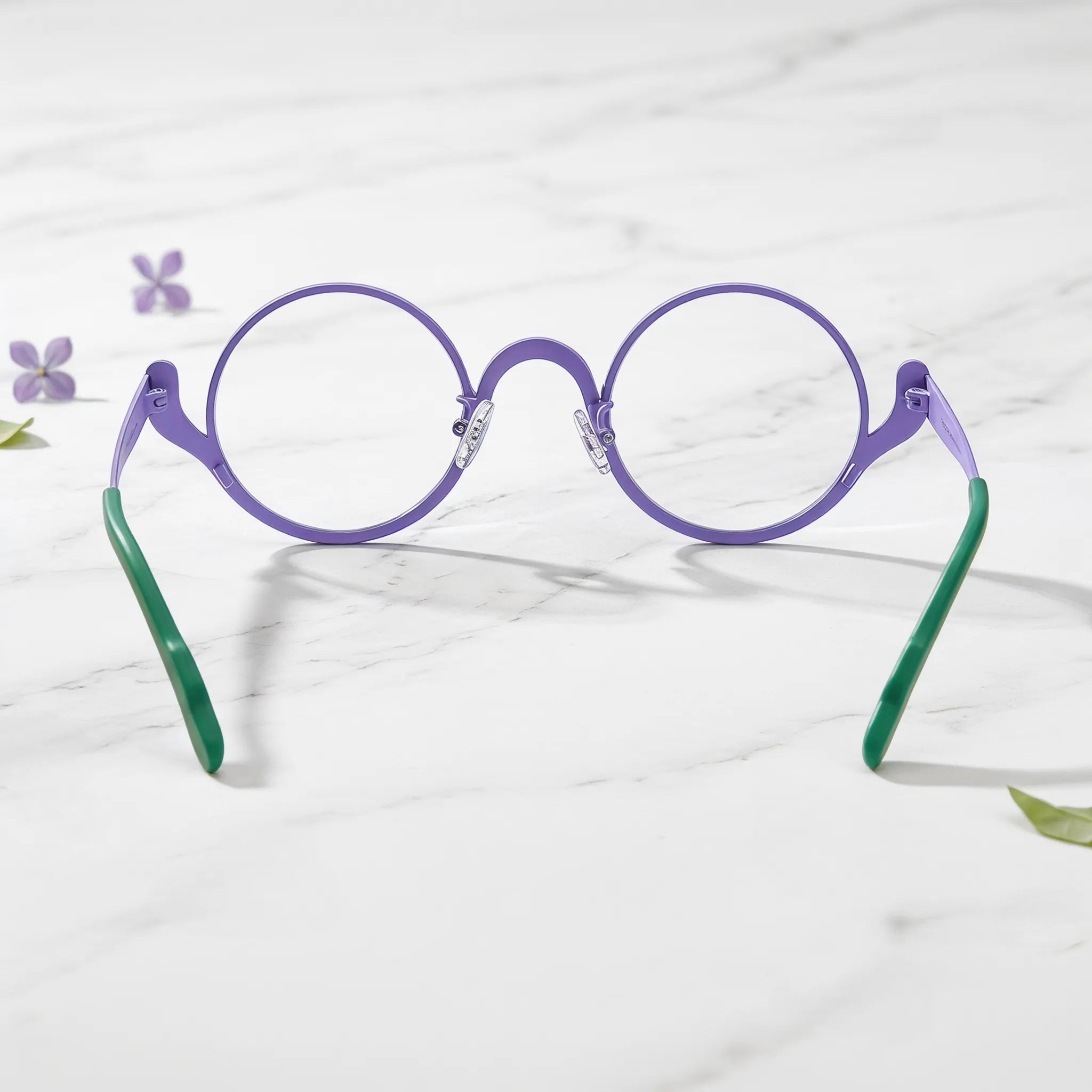 Barledear Violet Meadow eyeglasses back view showing the temple shape, rear frame structure, and comfortable full-rim design
