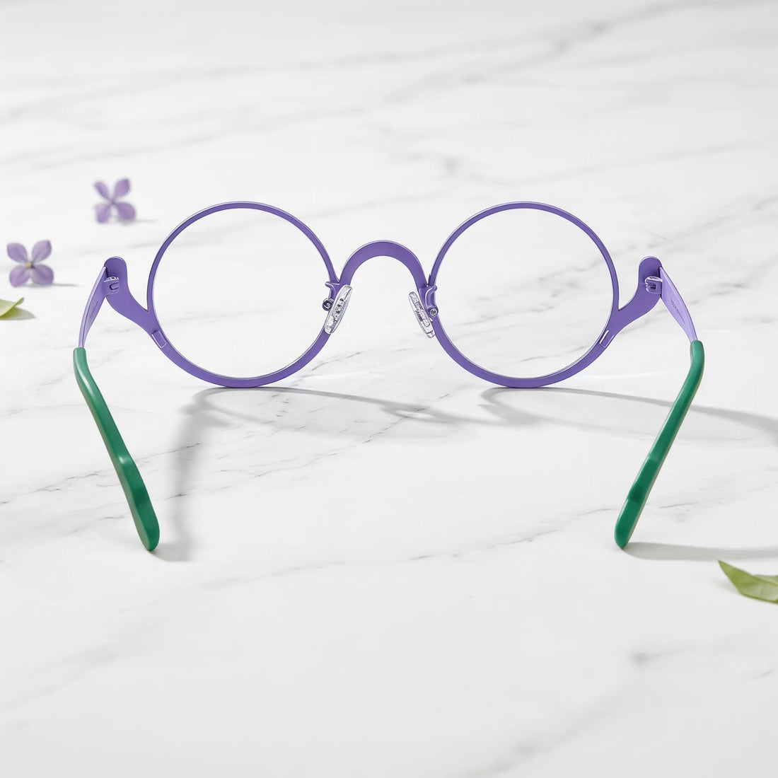 Barledear Violet Meadow eyeglasses back view showing the temple shape, rear frame structure, and comfortable full-rim design