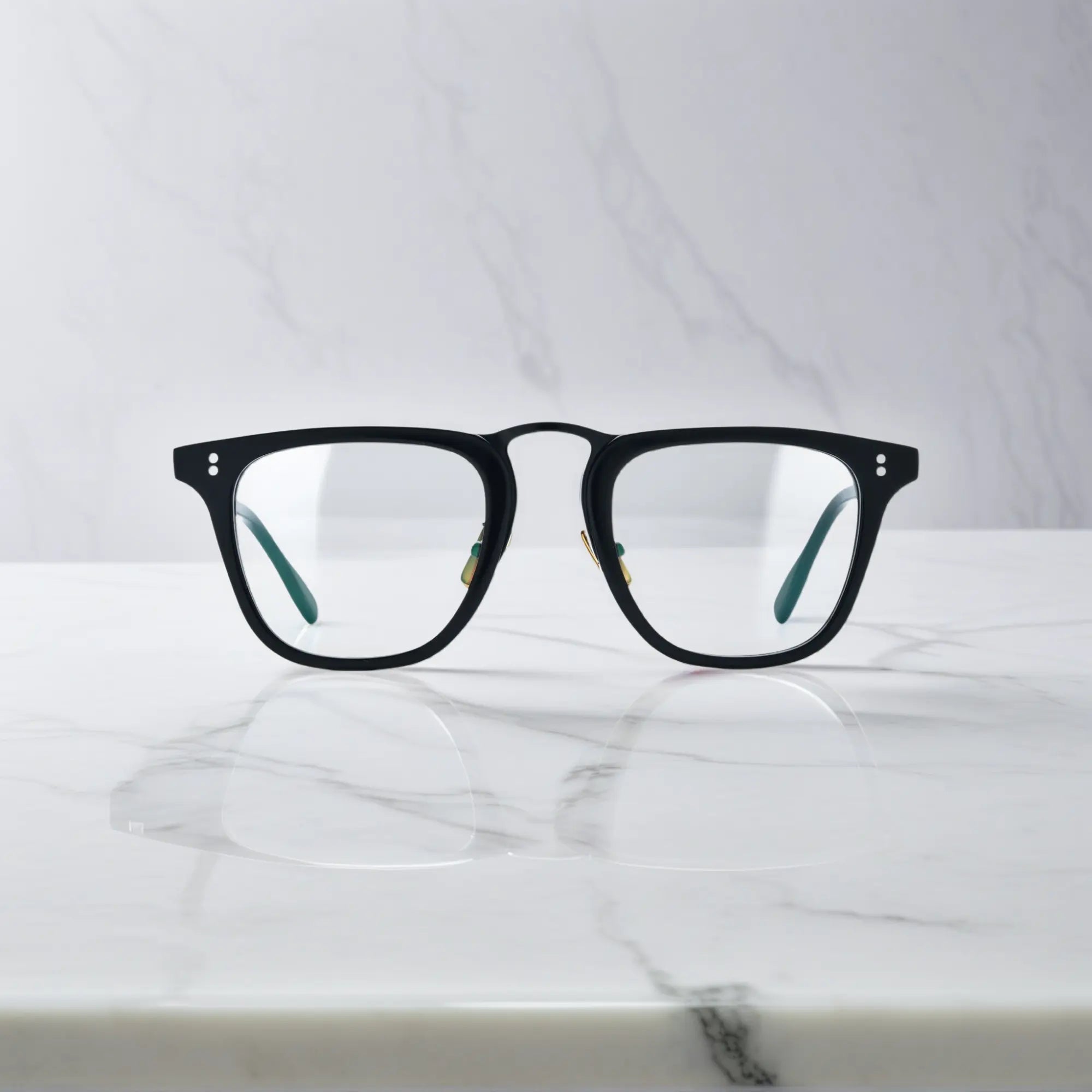 Front-facing shot of VoyueLens™ VL19214 black acetate square eyeglasses featuring sleek polished finish and bold frame.