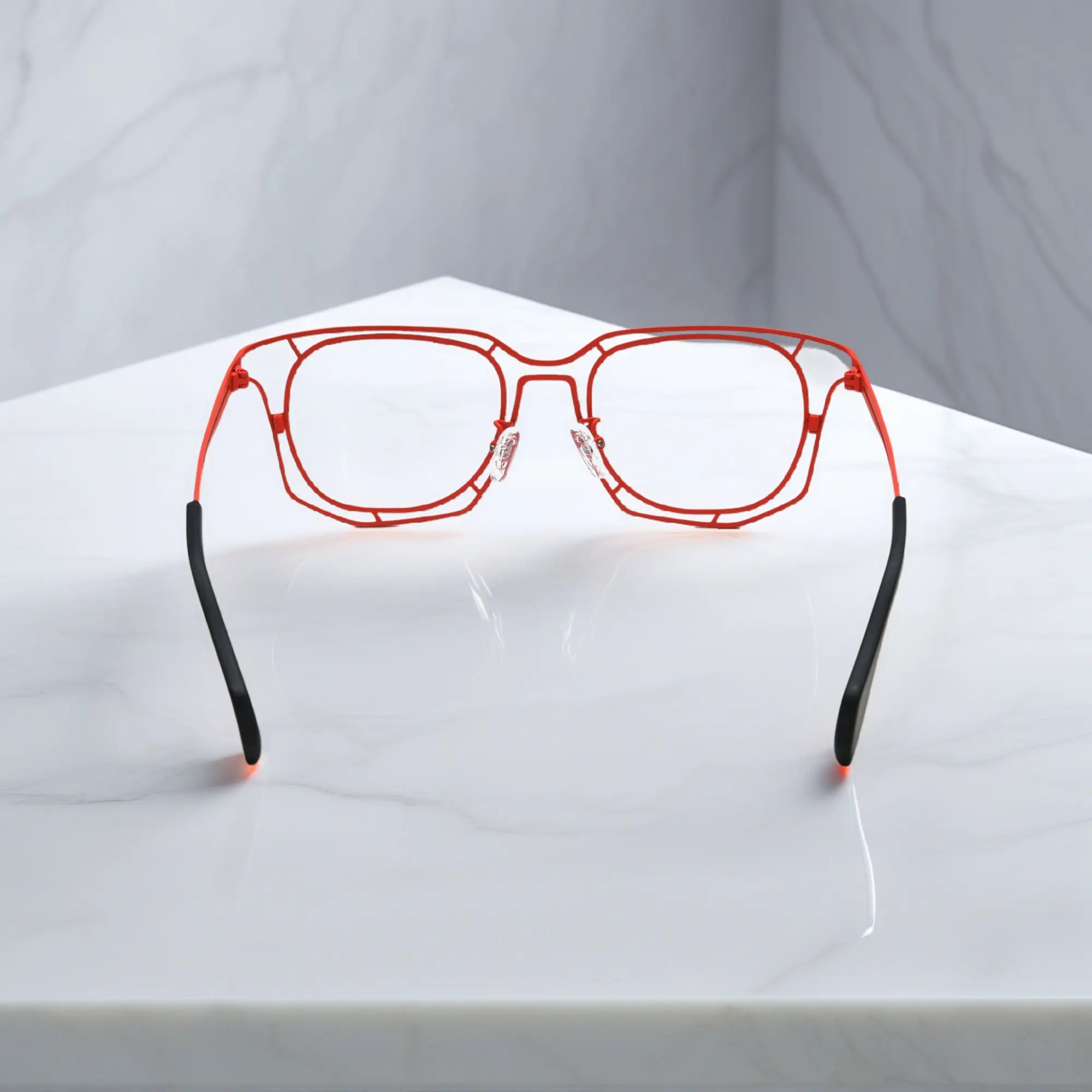 Rear view of Amber Blaze frame with color-blocking temples