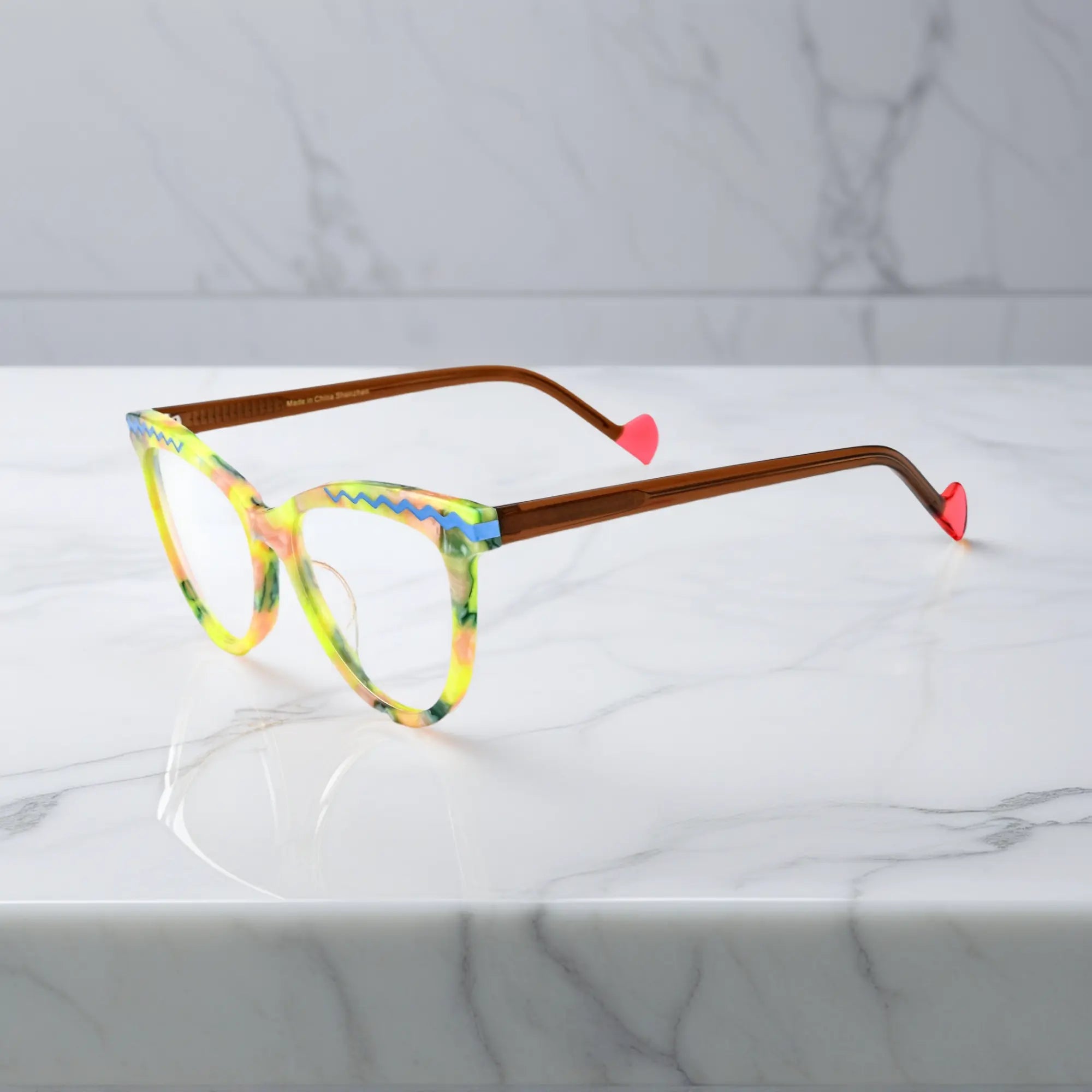 Amber fade VoyueLens VL19362 side profile with brown acetate temples