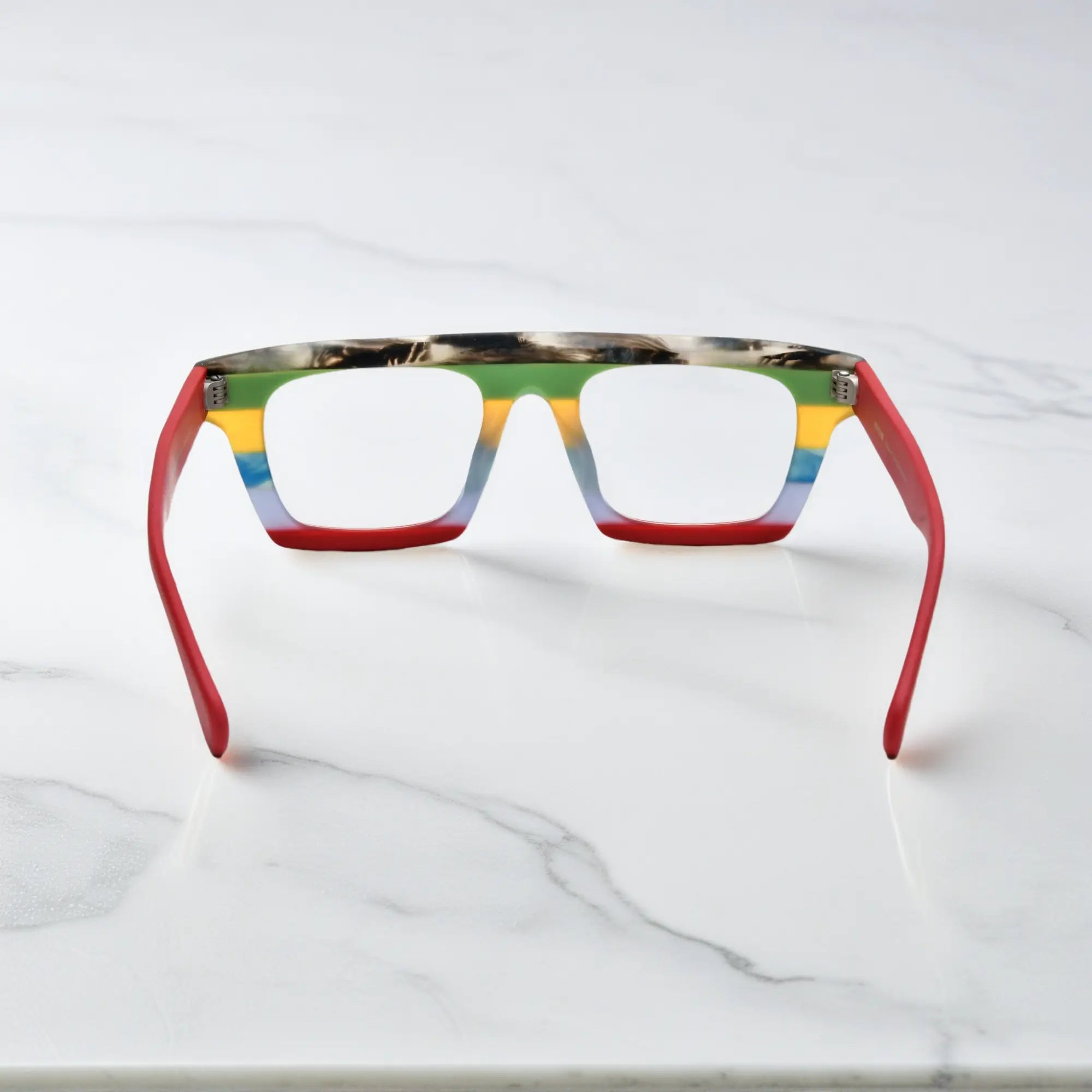Back angle view showing frame curve and inner detail of VoyueLens Acetate Square Eyeglasses in Amber Tortoiseshell 