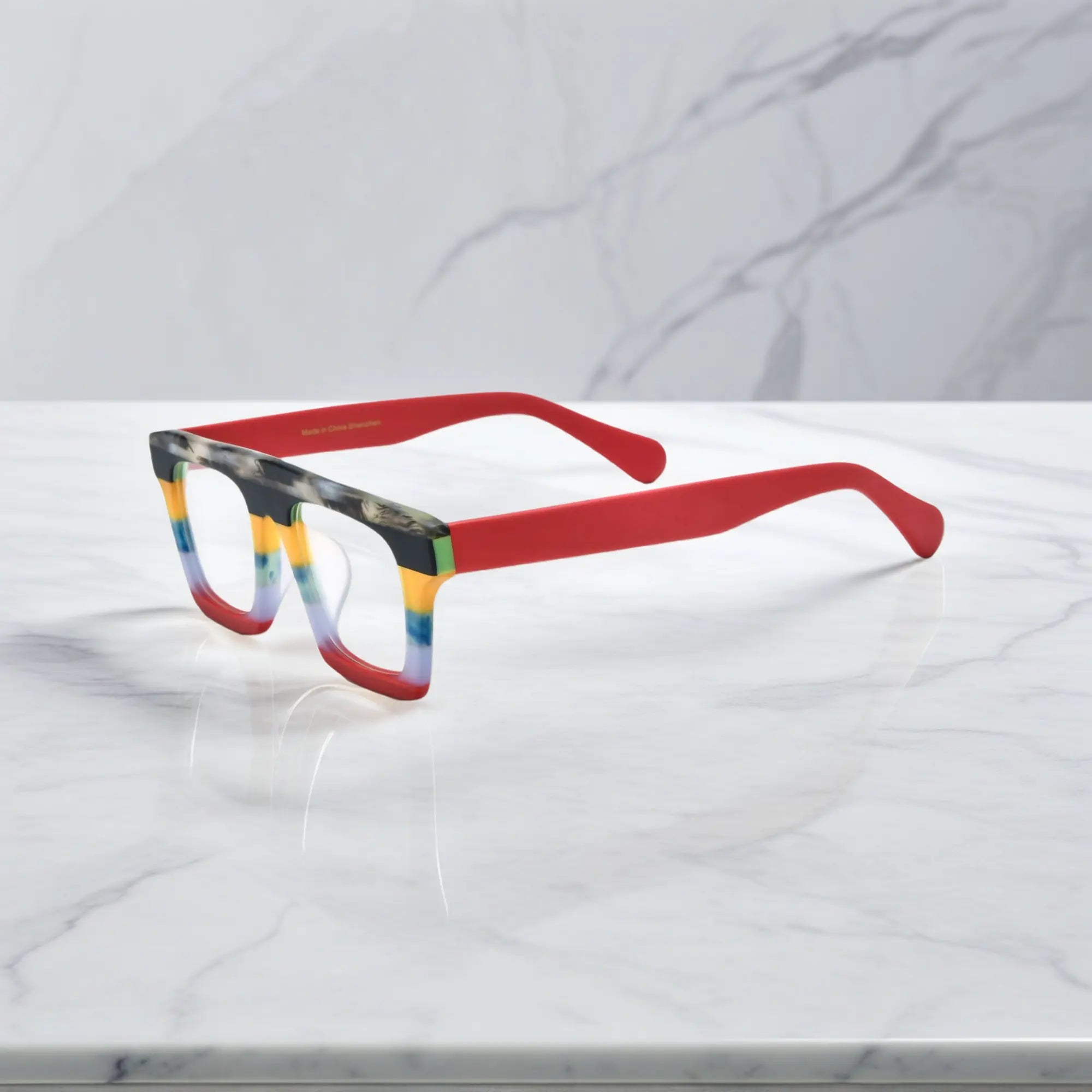 Side profile highlighting the temple structure and acetate finish of VoyueLens Acetate Square Eyeglasses in Amber Tortoiseshell 