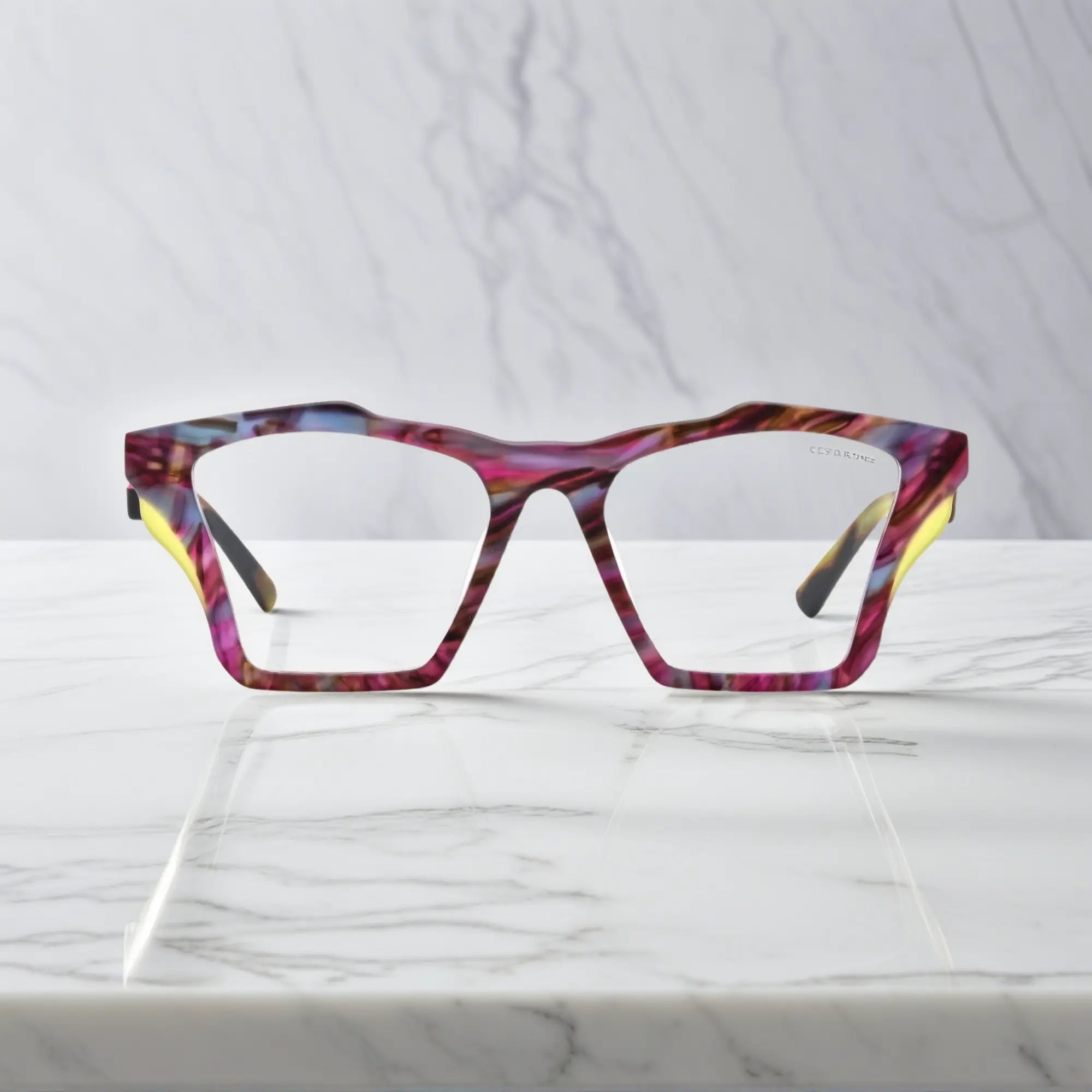 Front-facing view of VoyueLens™ Amethyst Bloom butterfly eyeglass frame featuring deep matte violet with lavender gradients, showcasing its signature matte butterfly design.