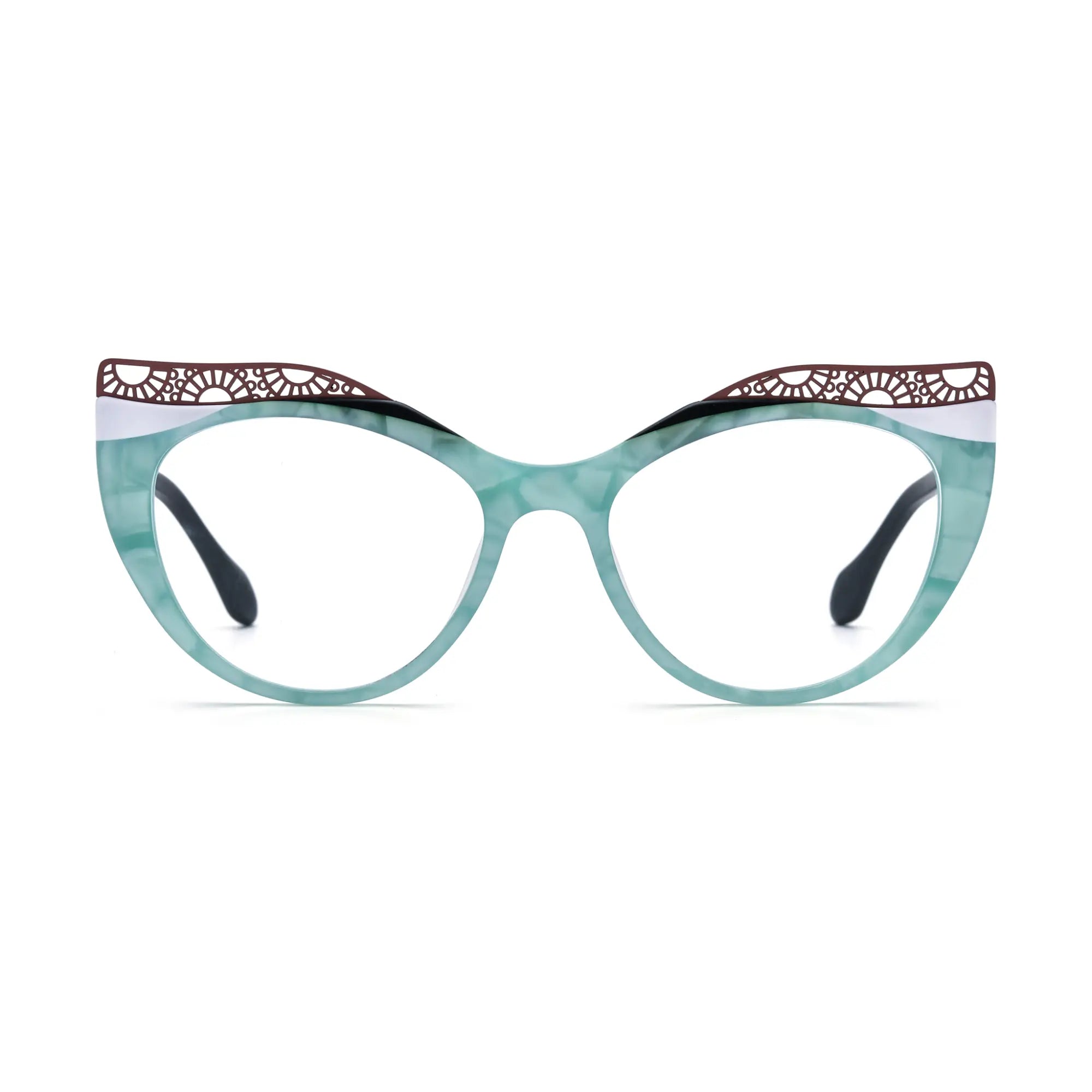 VoyueLens™ Aqua Frost Cat-Eye Glasses – Front View – SKU VL19365-C4