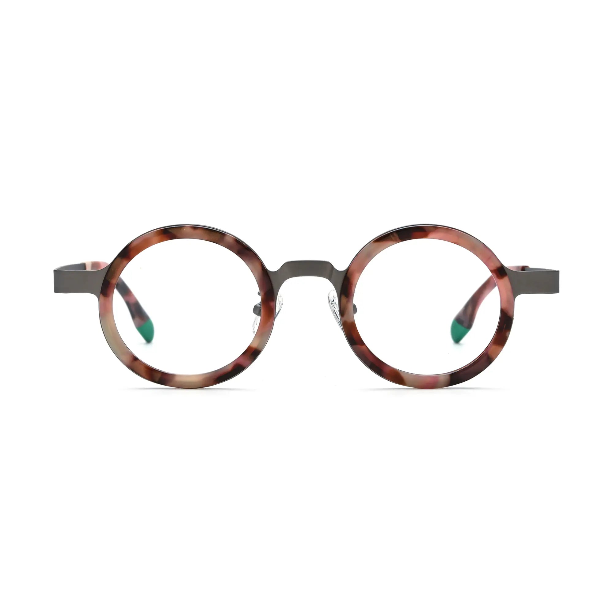 VoyueLens™ Ash Leopard Round Eyeglasses – Front View – SKU VL185816-C5