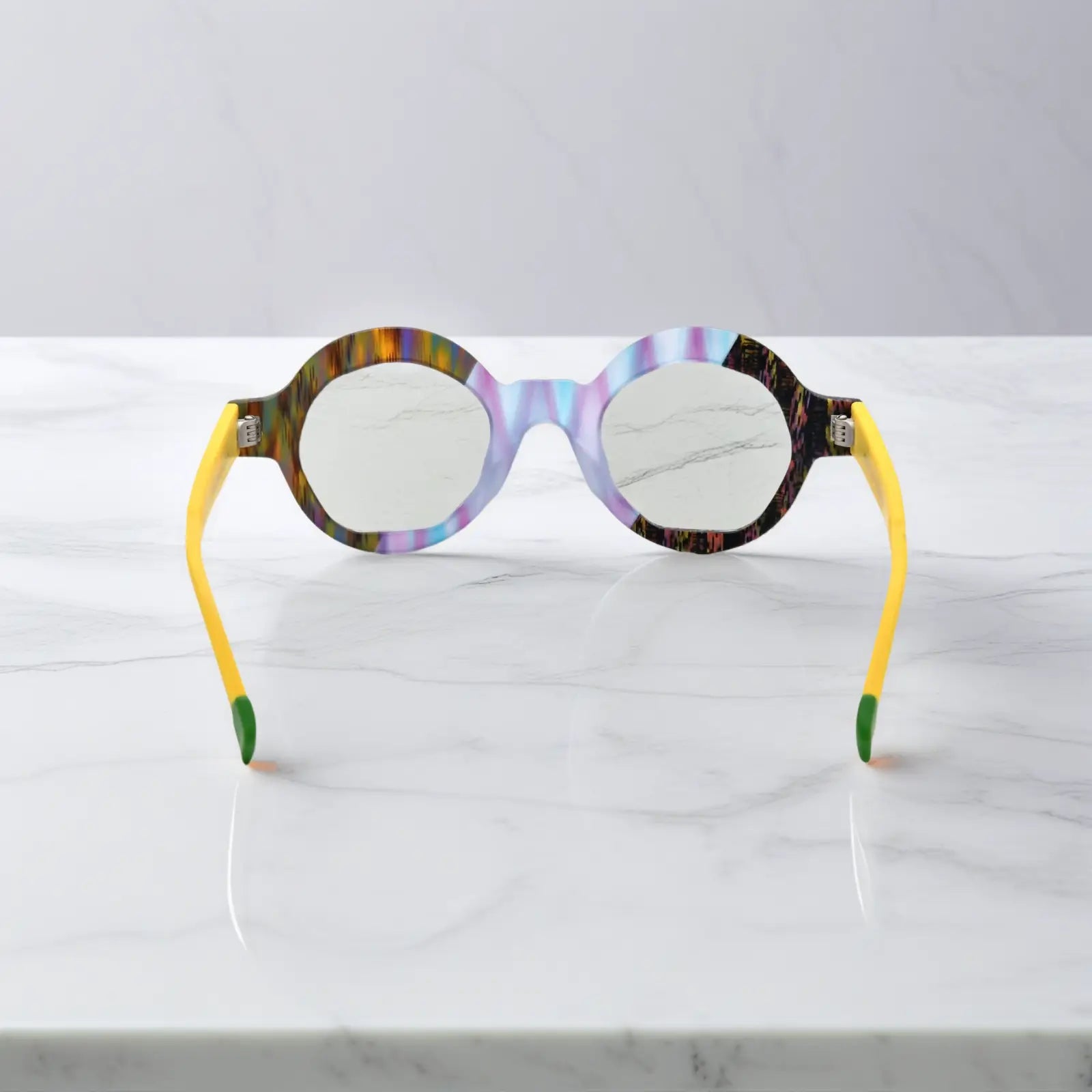 Rear image highlighting the vibrant acetate blend and flexible matte hinges of the Aurora Fade VL19355 frame