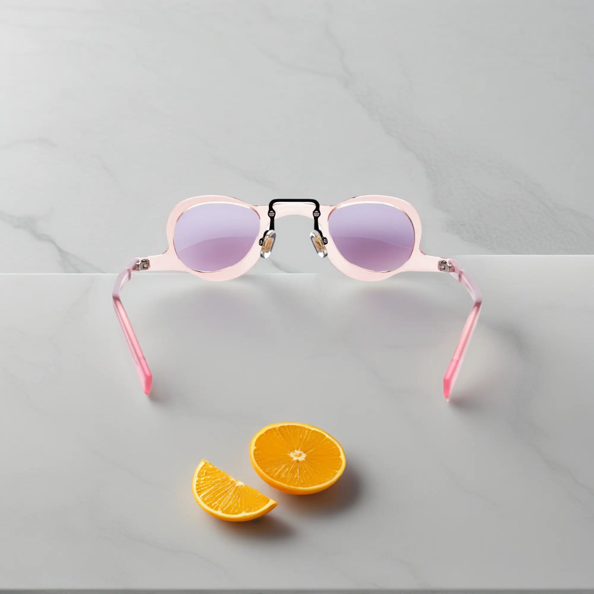 back view of VoyueLens™ Baby Pink lightweight geometric eyeglass frames