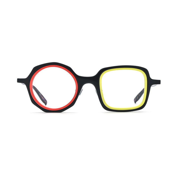 VoyueLens™ Black Amber Geometric Acetate Eyeglasses – Front View – VL19356-C1