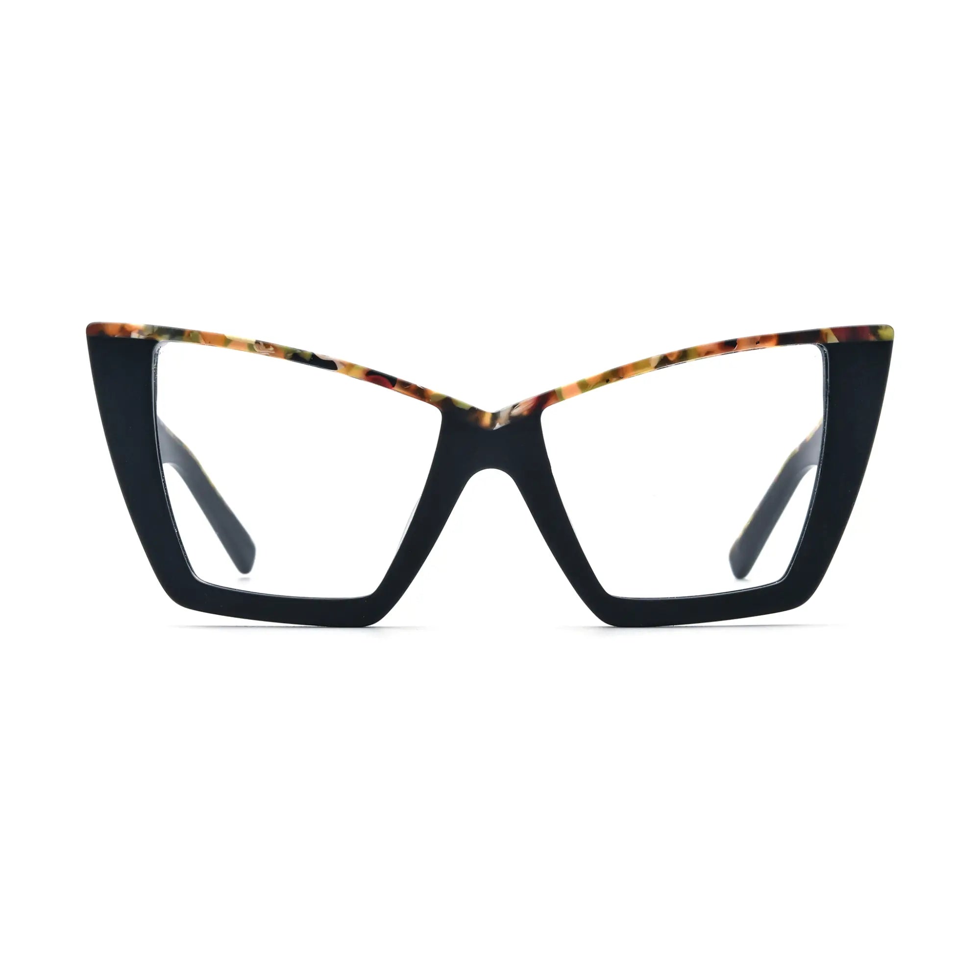 VoyueLens™ Black-Blue Accent Cat-Eye Eyeglasses – Front View – SKU VL19290-BBA