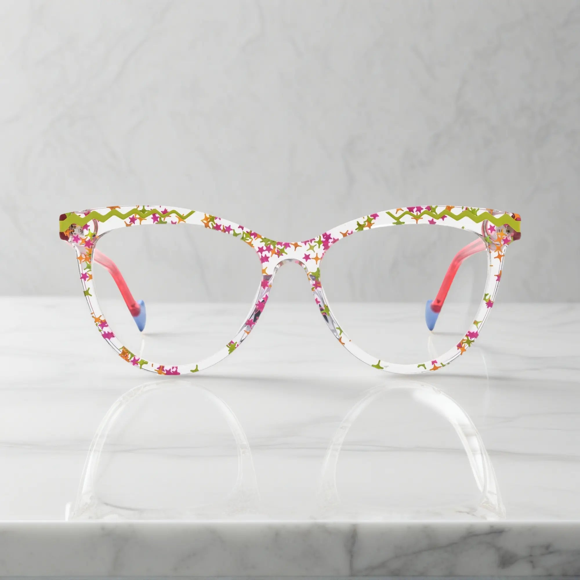 VoyueLens VL19362 in blossom pink, front view with floral zigzag detail