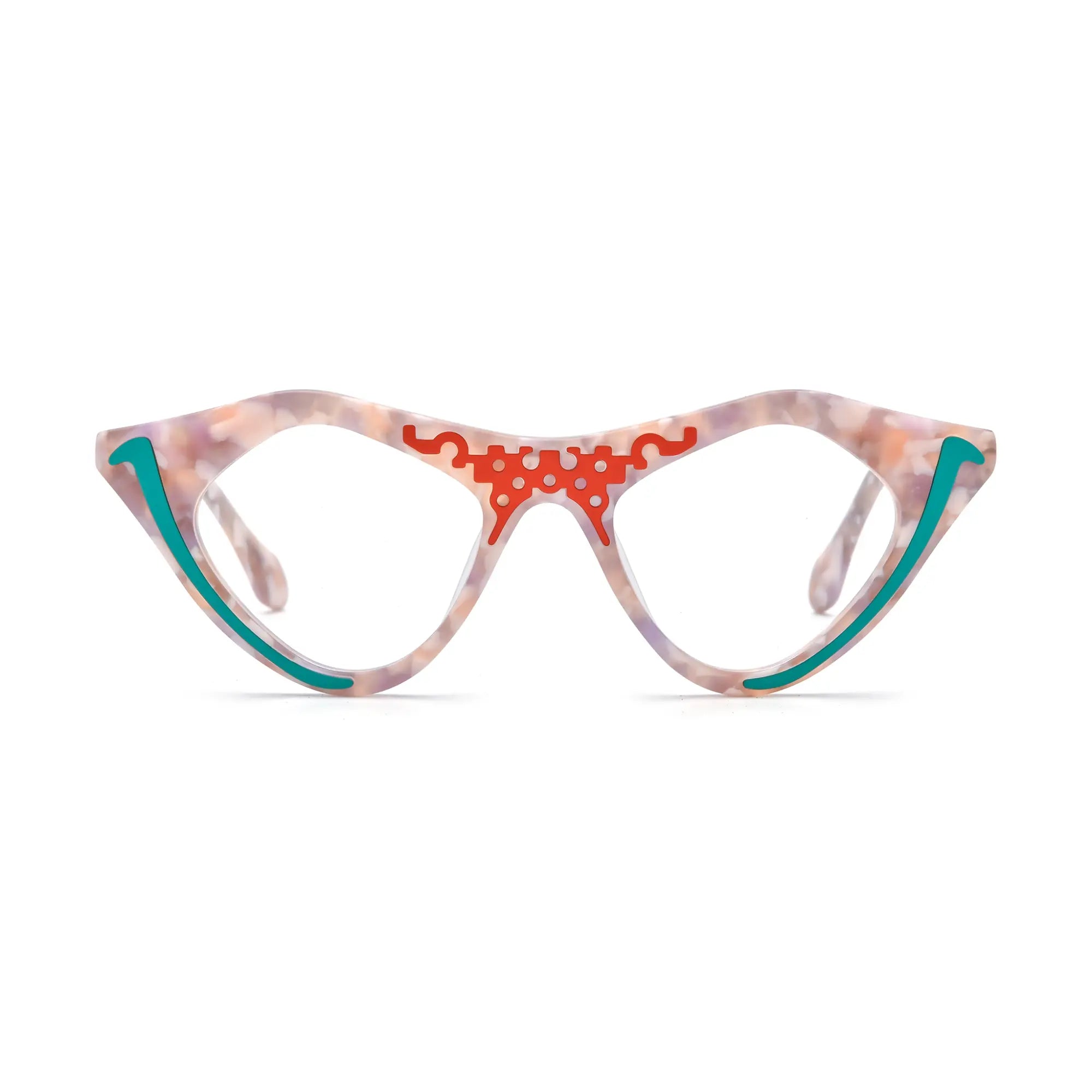 VoyueLens™ Blush Marble Cat-Eye Glasses – Front View – SKU VL19372-C5