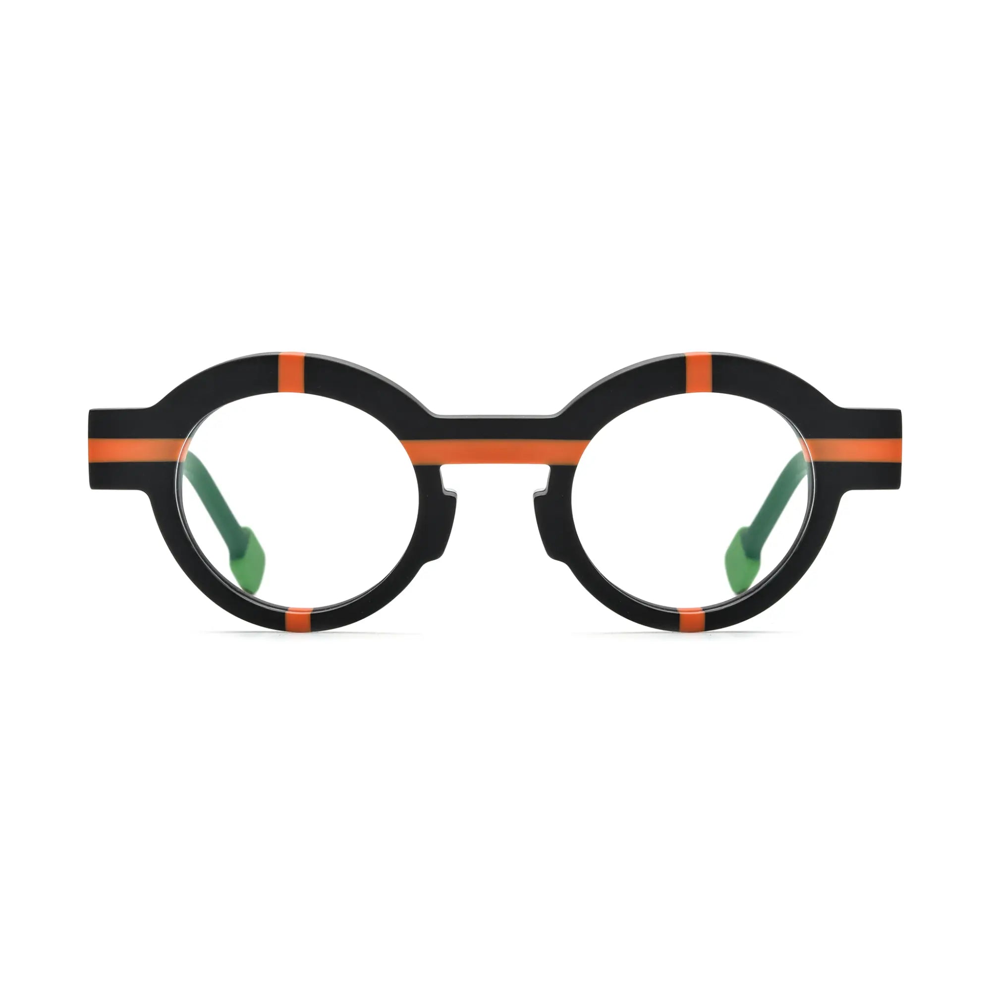 VoyueLens™ Charcoal Black Round Glasses – Front View – SKU VL19282-BLACK