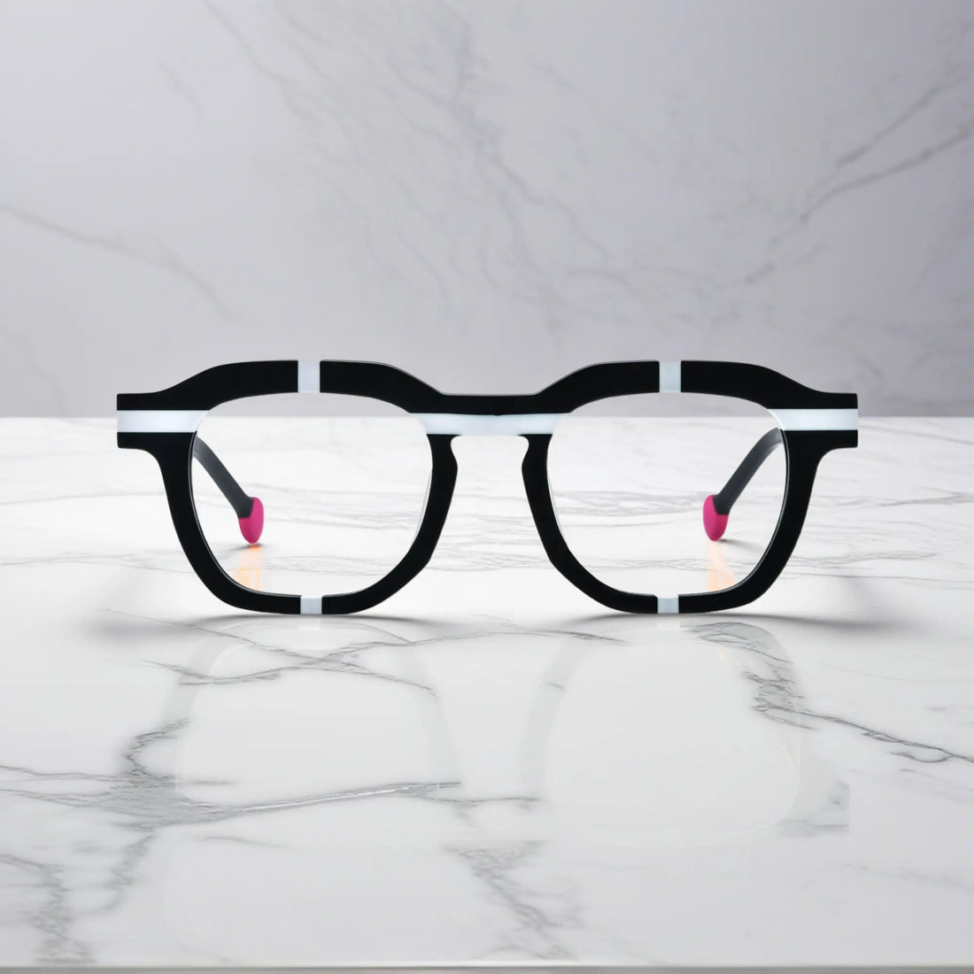 Front-facing image of Charcoal Stripe square acetate frame by VoyueLens™