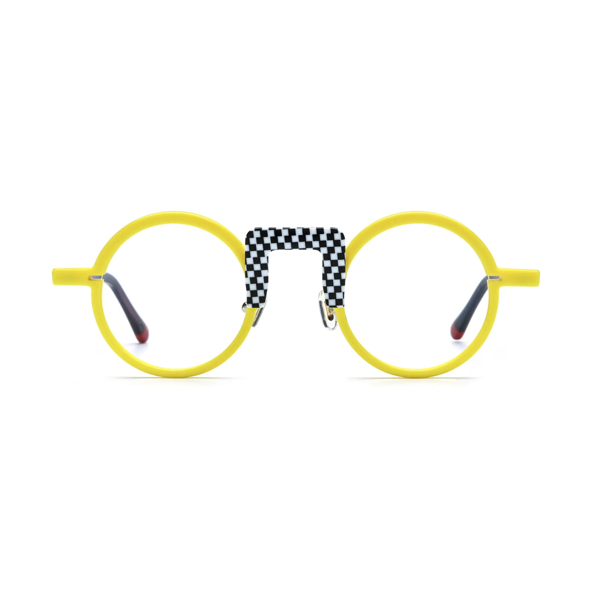 VoyueLens™ Checker Yellow Round Eyeglasses – Front View – SKU VL19382-C1