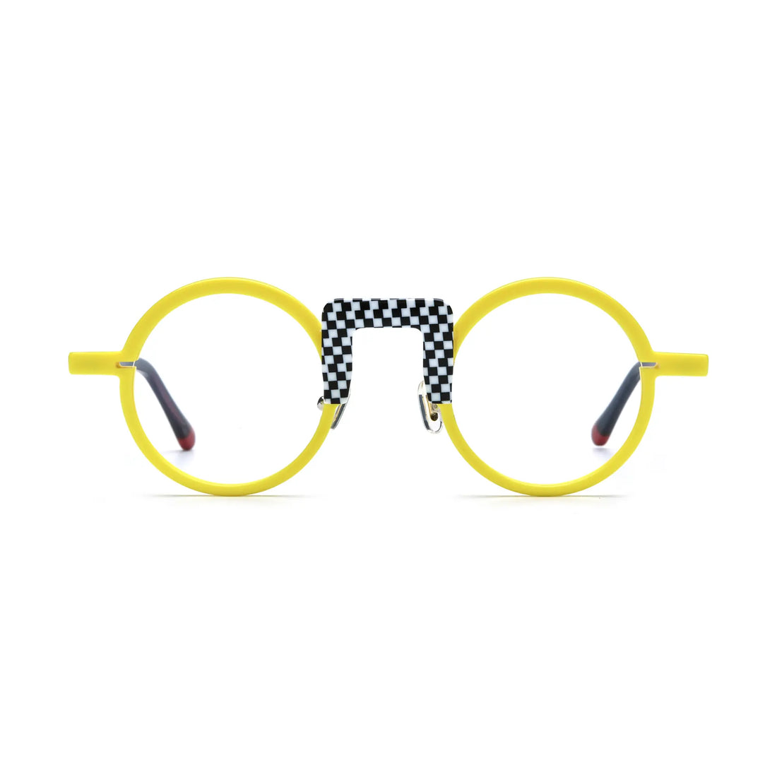 VoyueLens™ Checker Yellow Round Eyeglasses – Front View – SKU VL19382-C1