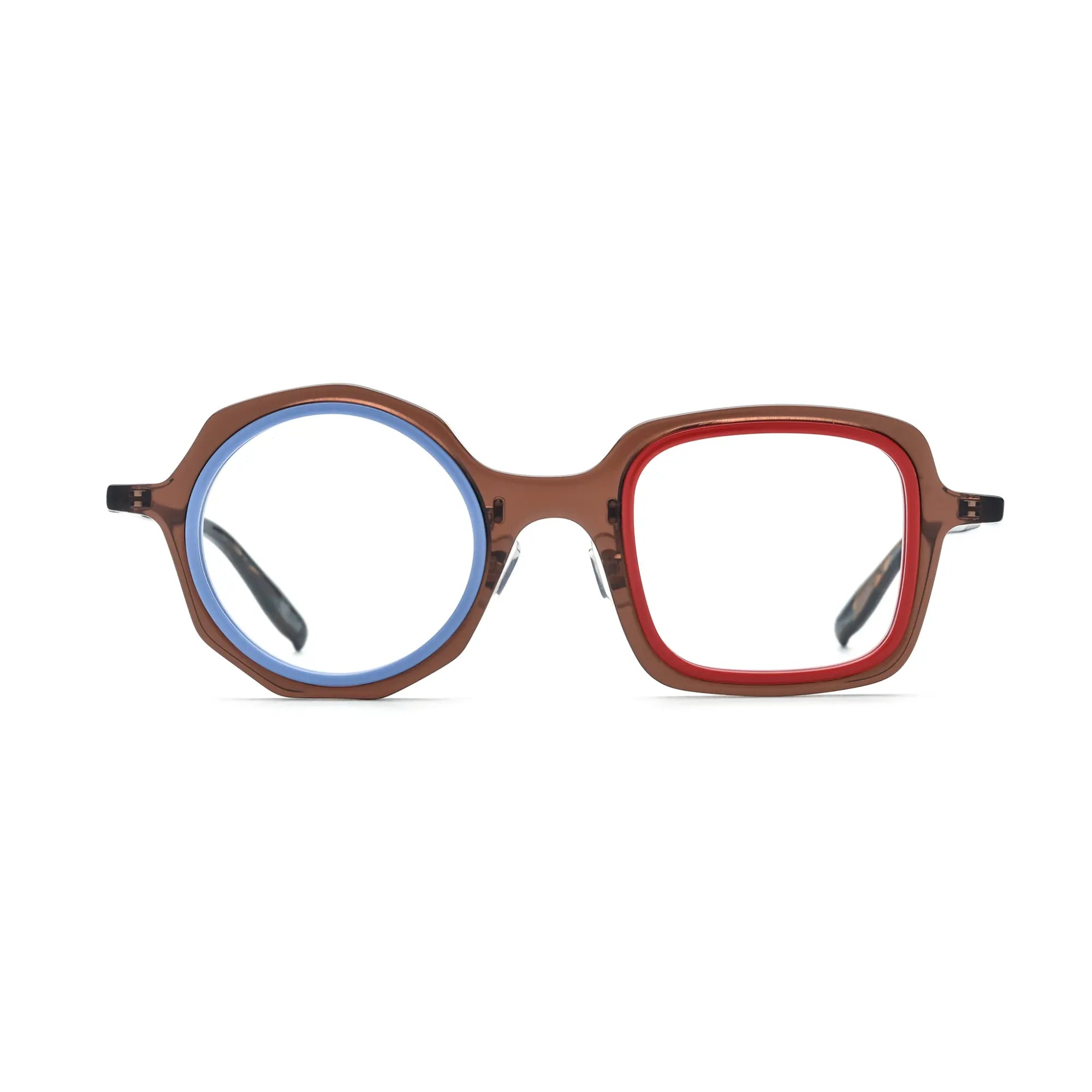 VoyueLens™ Chestnut Blue Geometric Acetate Eyeglasses – Front View – VL19356-C5