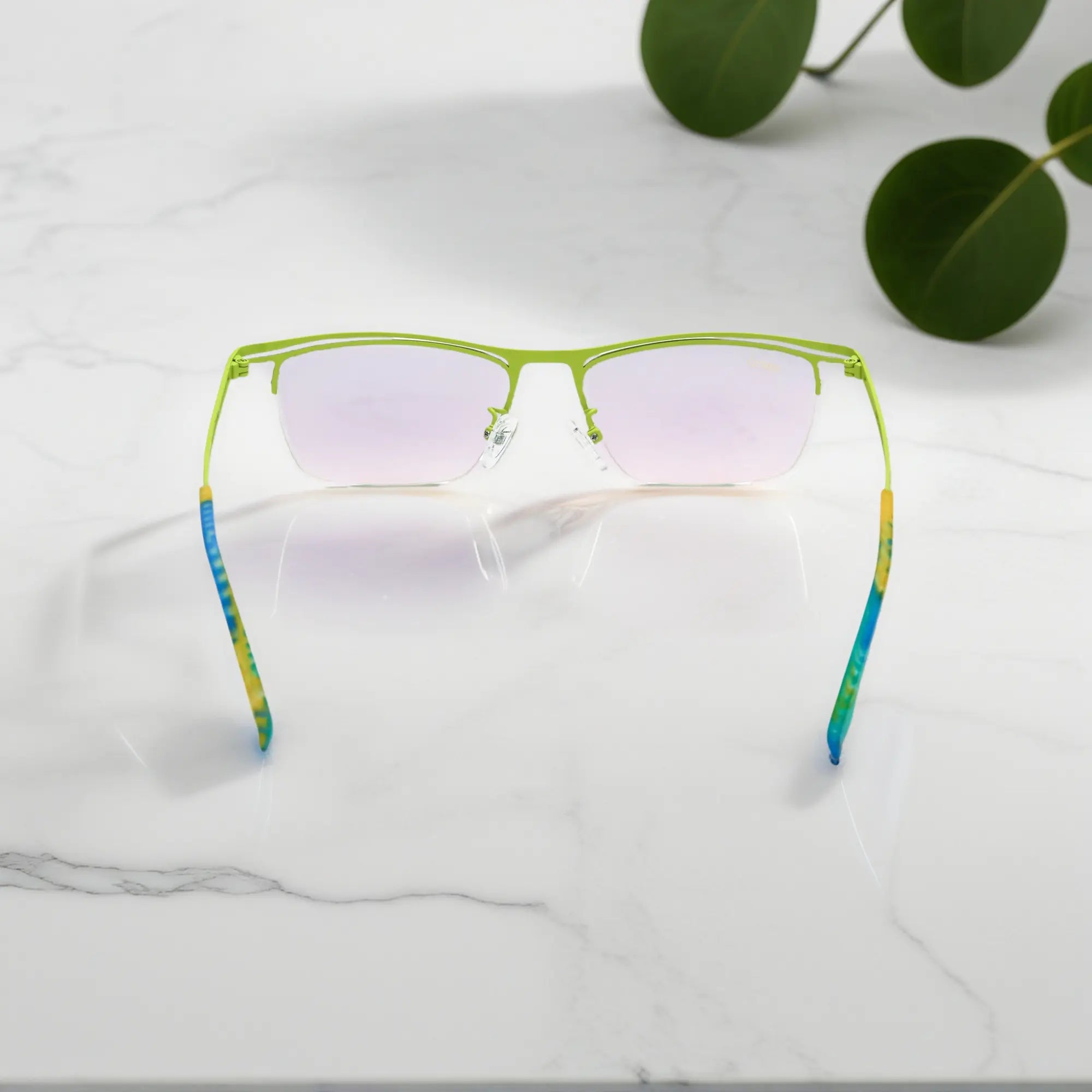 VoyueLens™ Citrus Fade titanium semi-rim eyeglasses back view