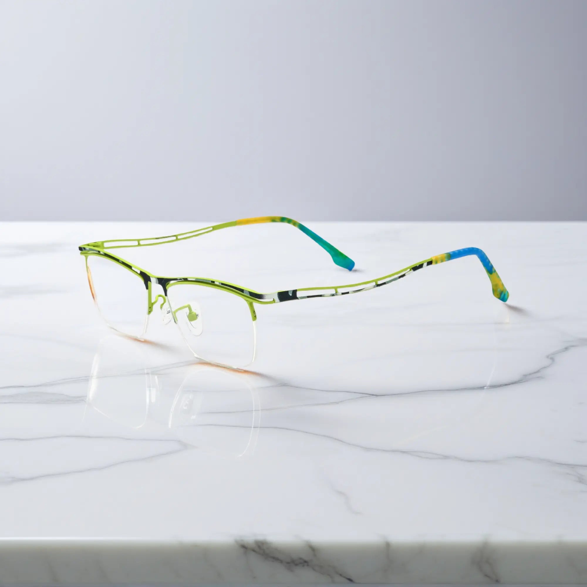 VoyueLens™ Citrus Fade titanium semi-rim eyeglasses side view