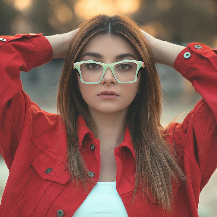 VoyueLens™ Citrus Fade Matte Acetate Butterfly Eyeglasses – Model Wearing View – SKU VL19360-C1