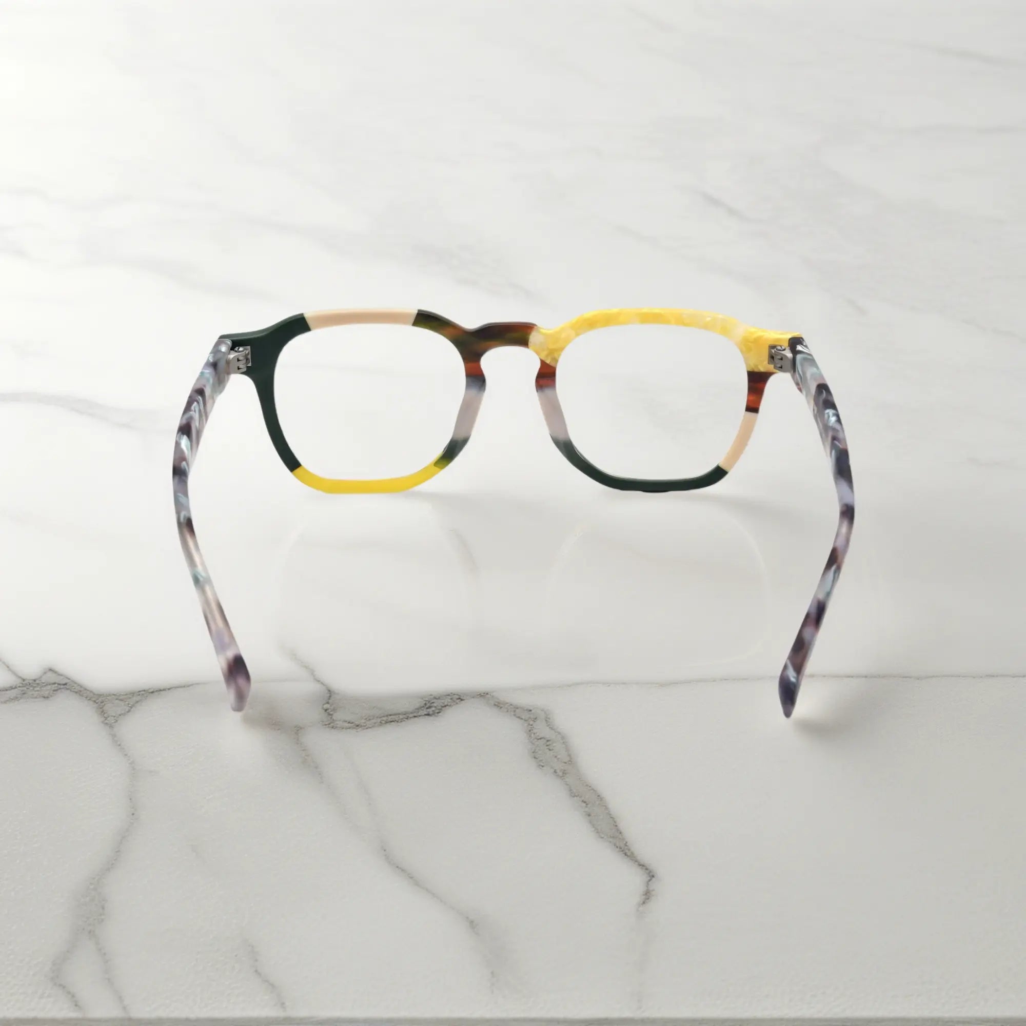 Rear view of VoyueLens™ VL19358 Citrus Fade square-glasses, showing full-frame construction and smooth matte finish.