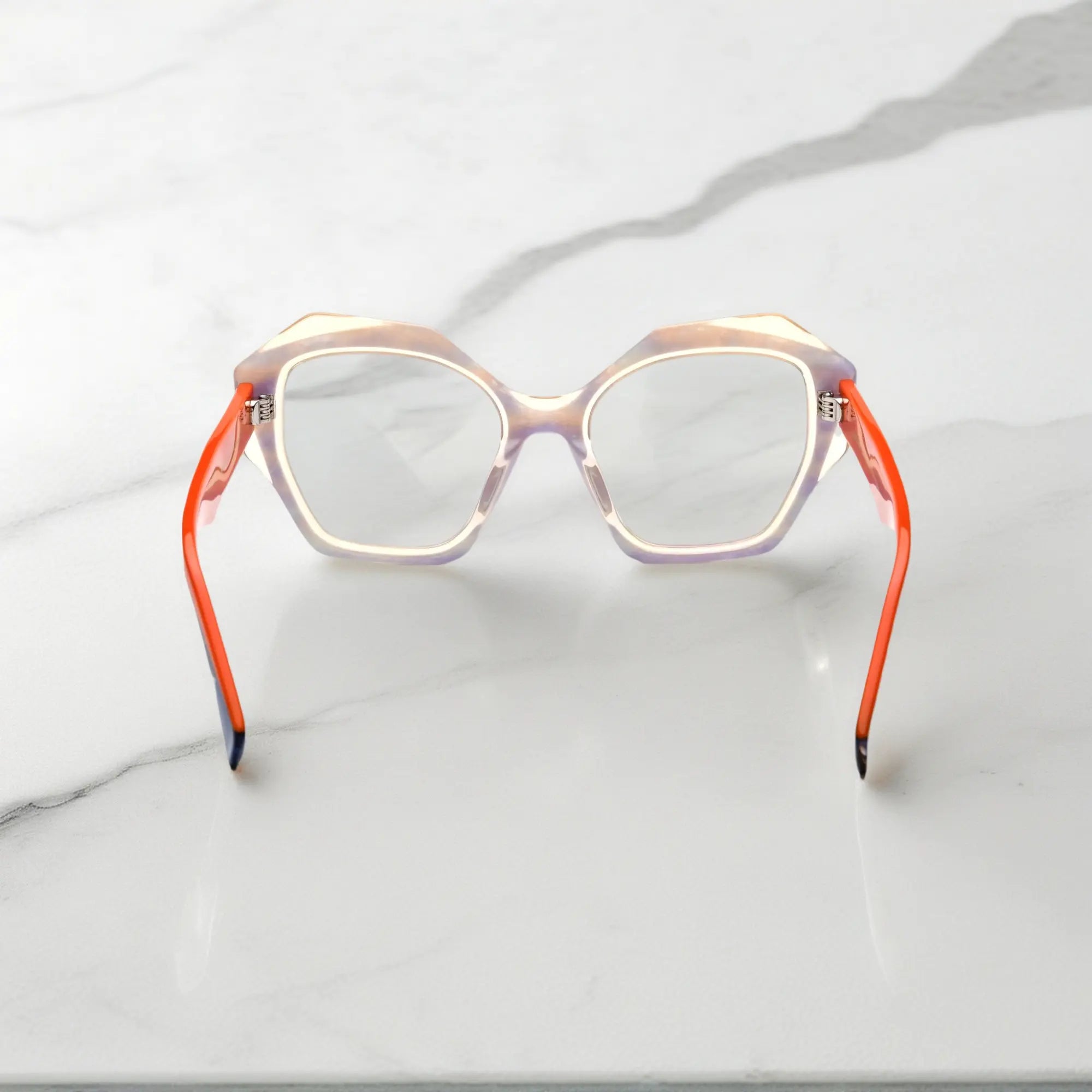Rear view of VoyueLens™ Citrus Punch showcasing light frame and bold color pop accents.