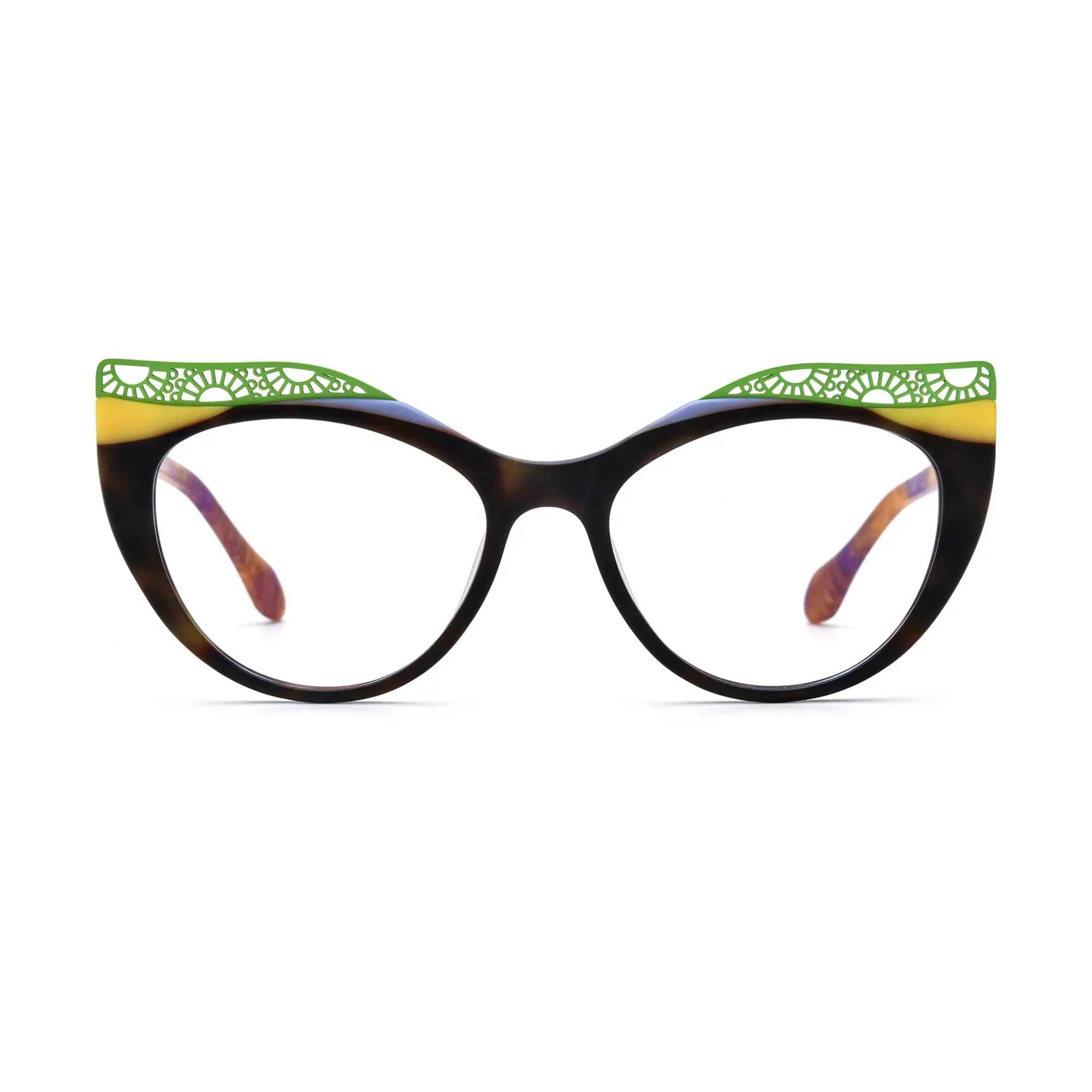 VoyueLens™ Citrus Tortoiseshell Cat-Eye Glasses – Front View – SKU VL19365-C5