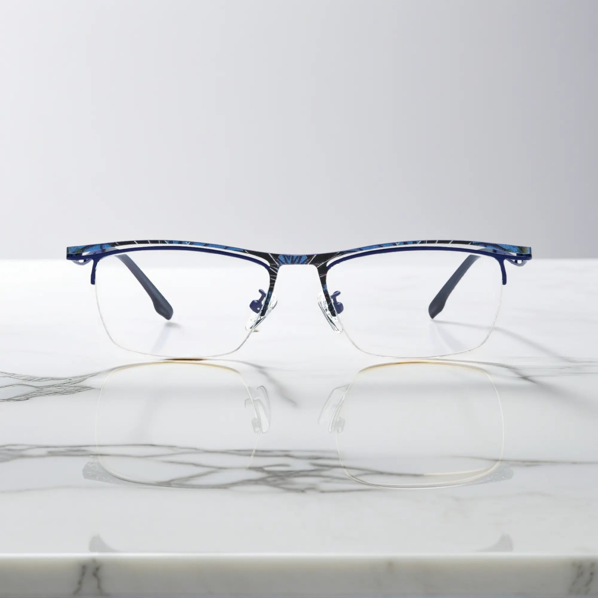 VoyueLens™ Cobalt Wave titanium semi-rim eyeglasses front view