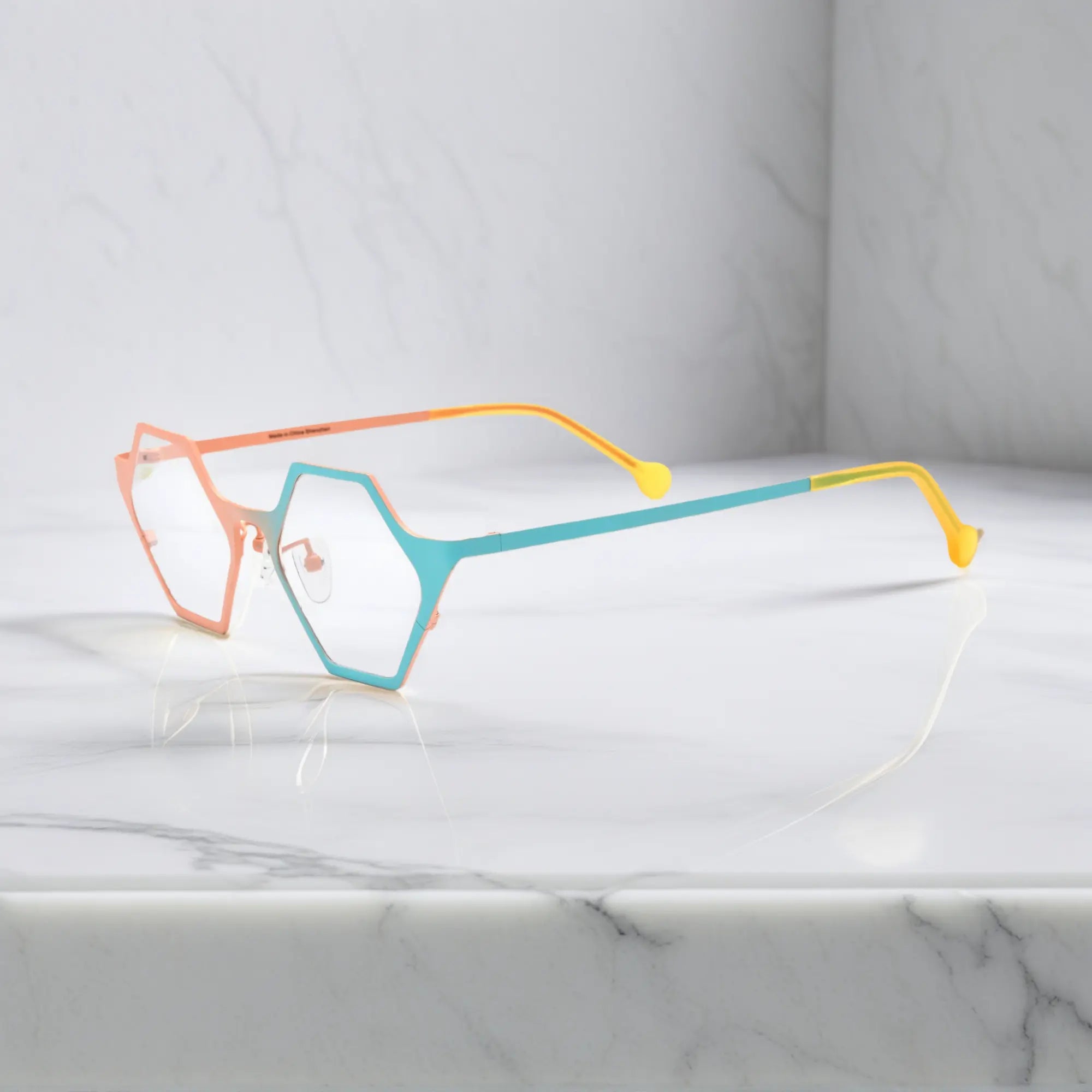 Side view of VoyueLens™ VL185881 in Coral Frost – pastel dual-tone titanium frame