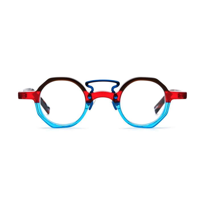 VoyueLens™ Crimson Blue Fusion Geometric Eyeglasses – Front View – SKU VL19244-C1