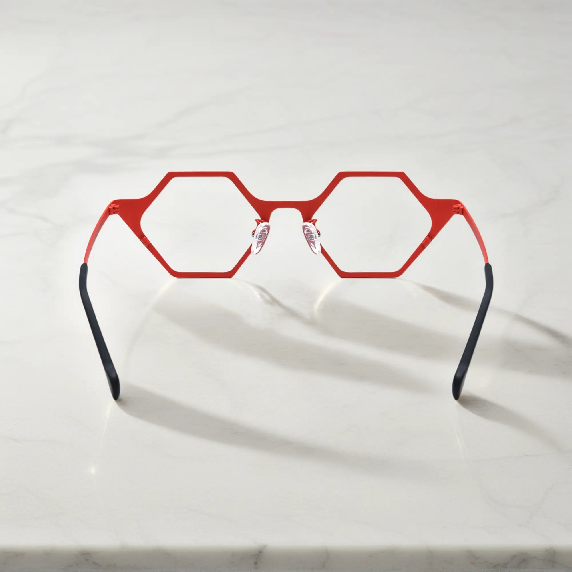 Side view of VoyueLens™ VL185881 in Crimson Depth – sleek angular red design