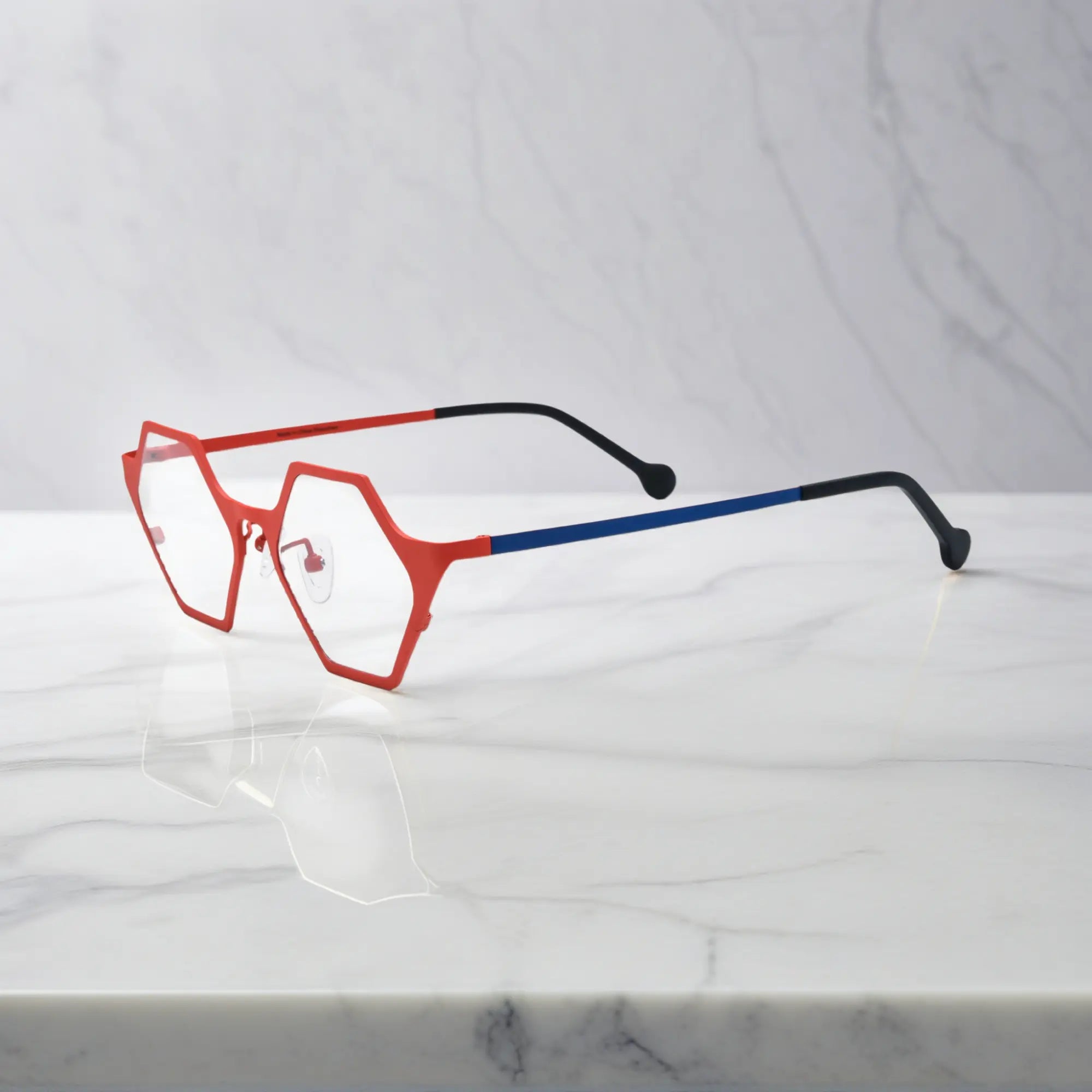 Side view of VoyueLens™ VL185881 in Crimson Depth – sleek angular red design