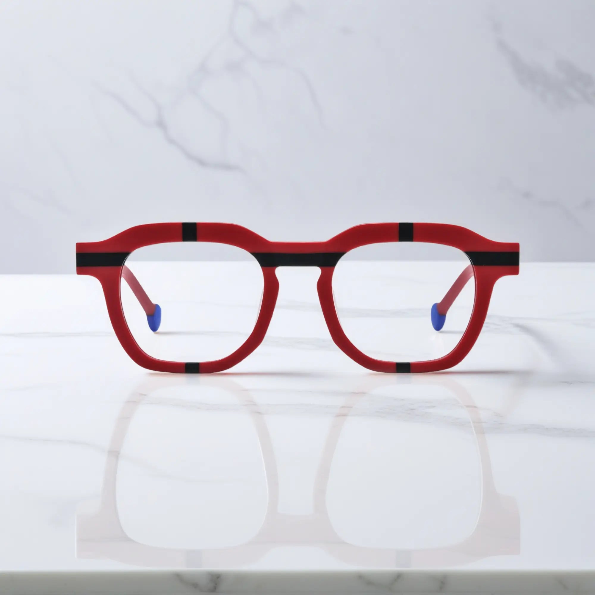 Front-facing image of bold Crimson Impact eyeglasses frame