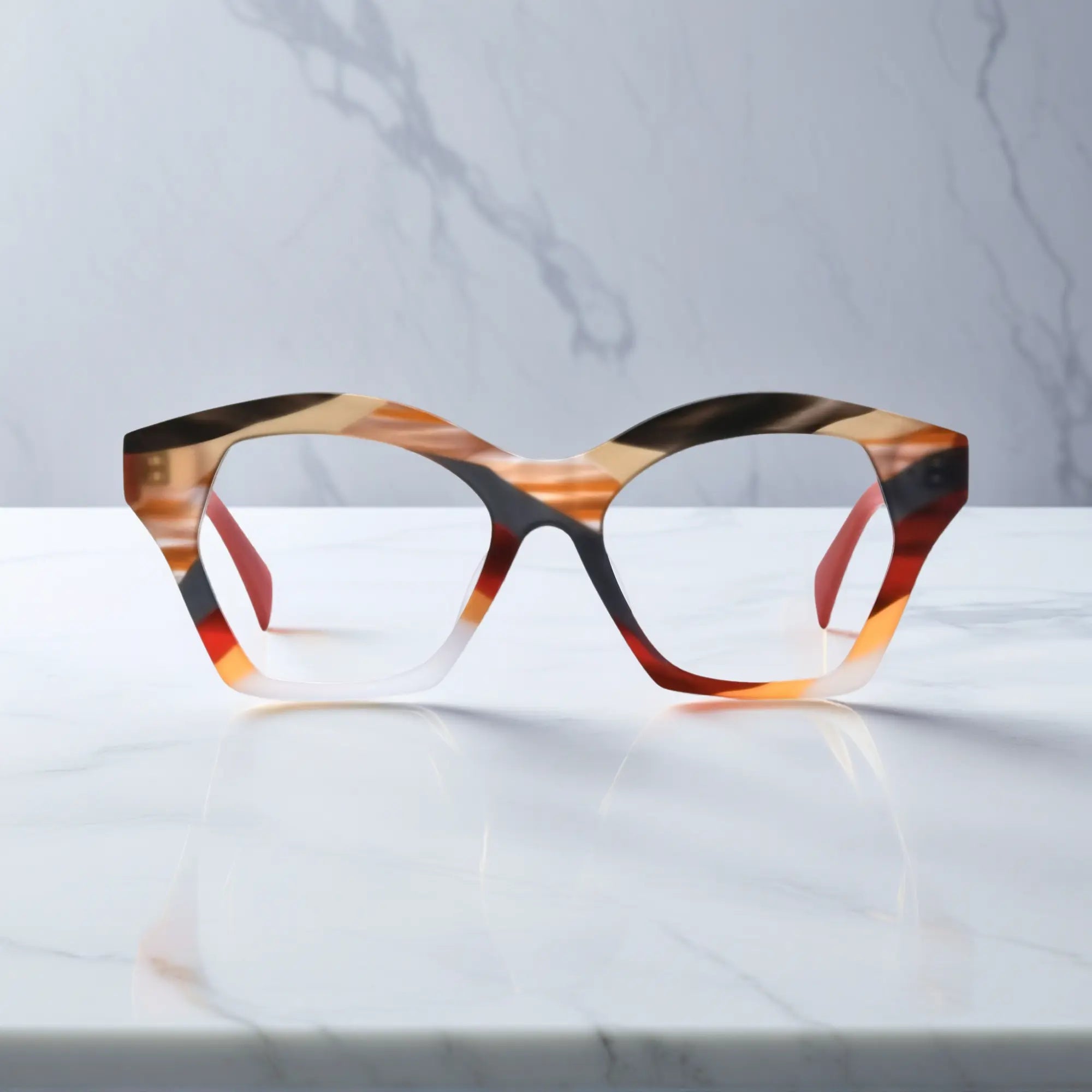 VoyueLens™ Crimson Storm eyeglasses front view in bold burgundy leopard-print matte finish with butterfly frame.