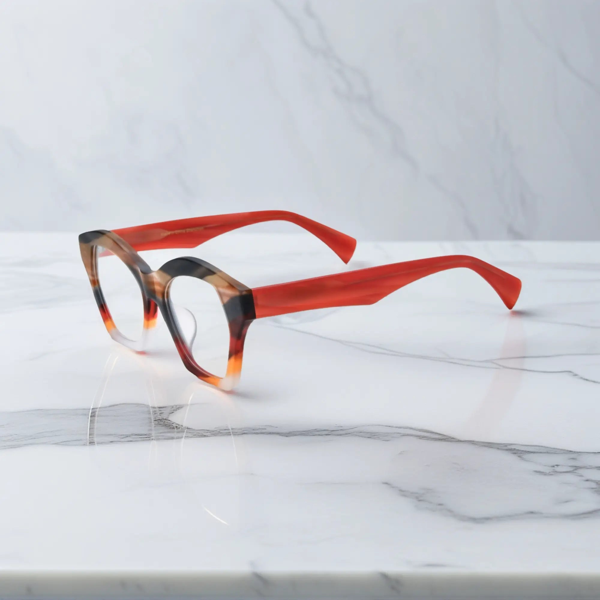 Side shot of Crimson Storm frame showing fierce red tones and acetate structure.