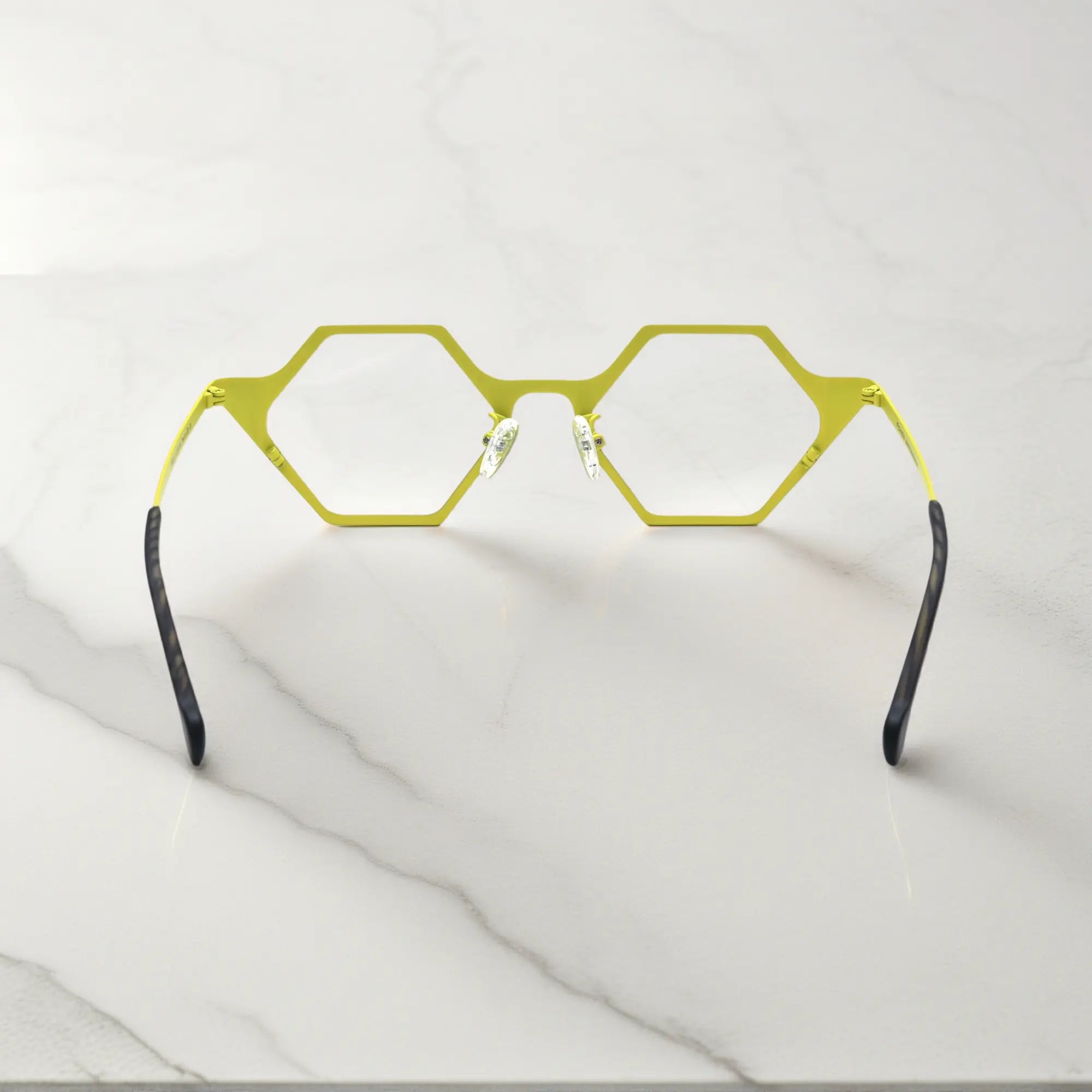 Back view of VoyueLens™ VL185881 in Electric Bloom – bold titanium polygon frame