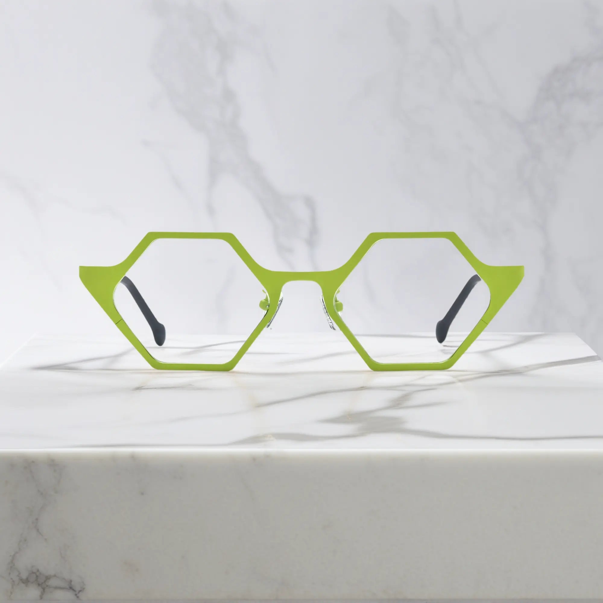 Front view of VoyueLens™ VL185881 in Electric Bloom – green titanium eyeglasses