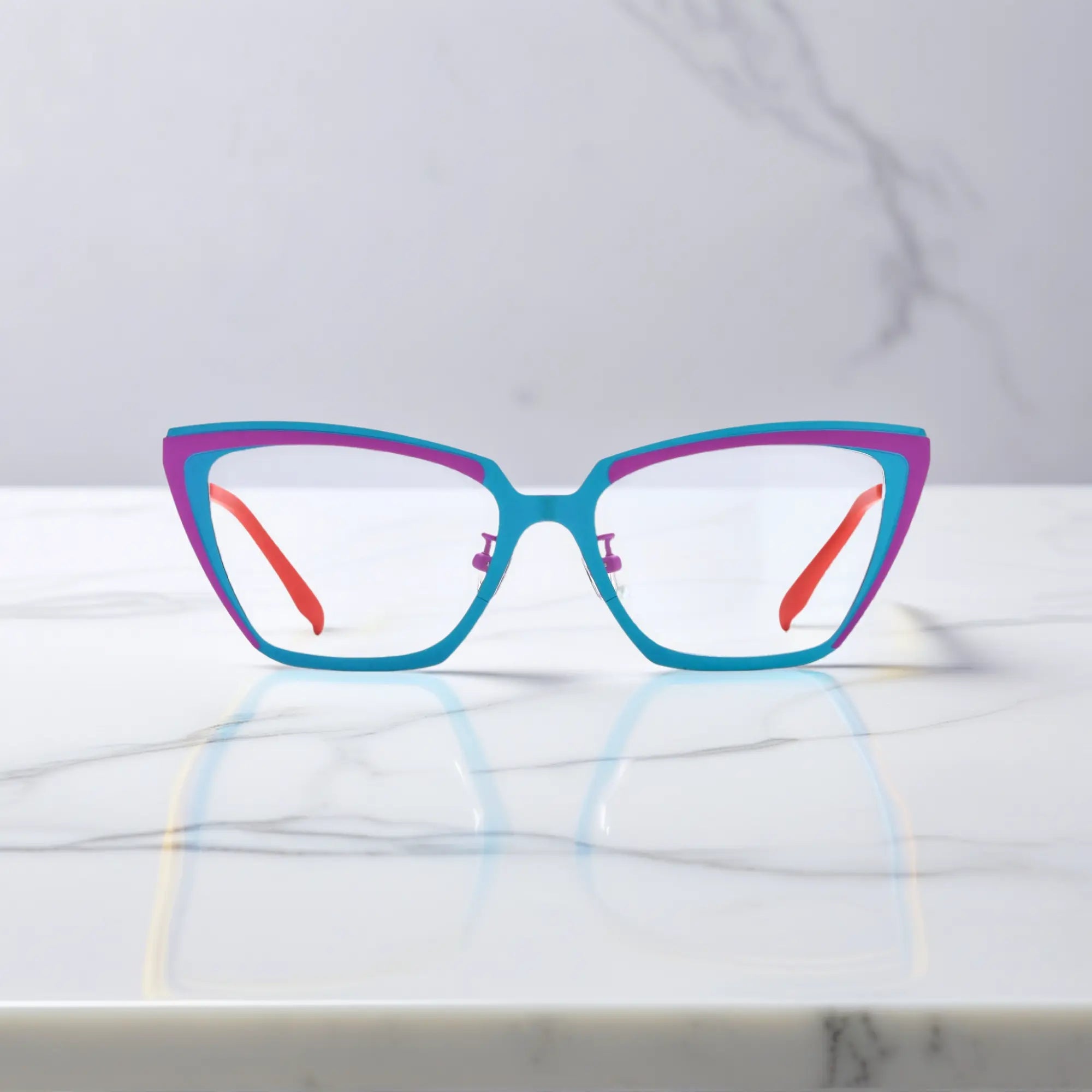 Front view of VoyueLens™ VL185809 Electric Orchid in blue-purple cat-eye frame