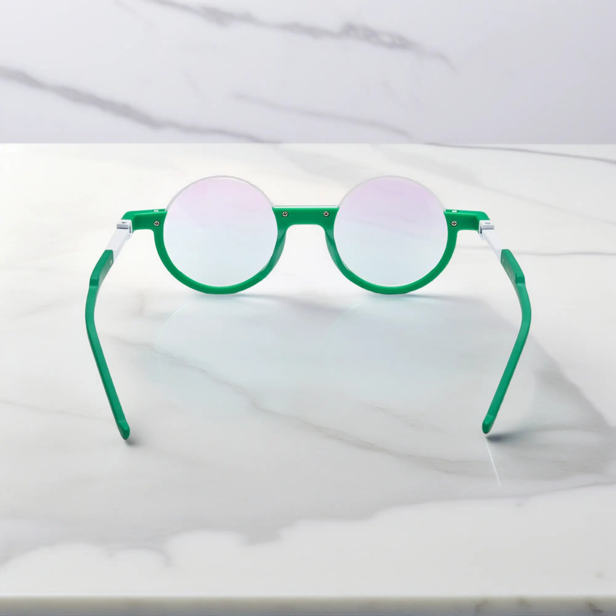 Back perspective highlighting the clean and icy tones of the Emerald Ice acetate frame.