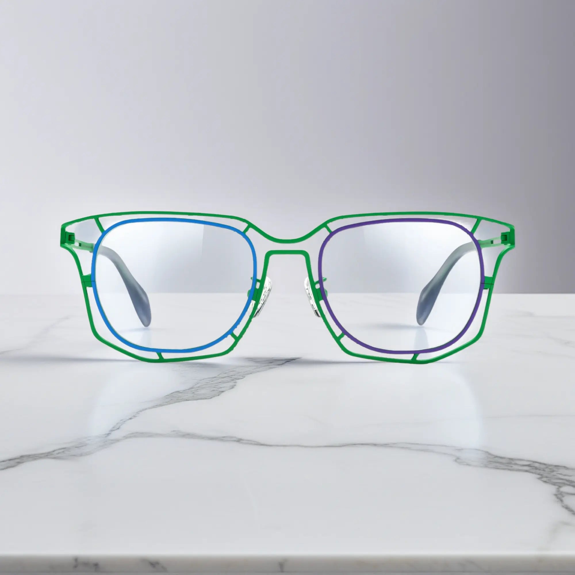 Front view of VoyueLens™ VL185865 in Emerald Twilight – dual-tone green/purple glasses