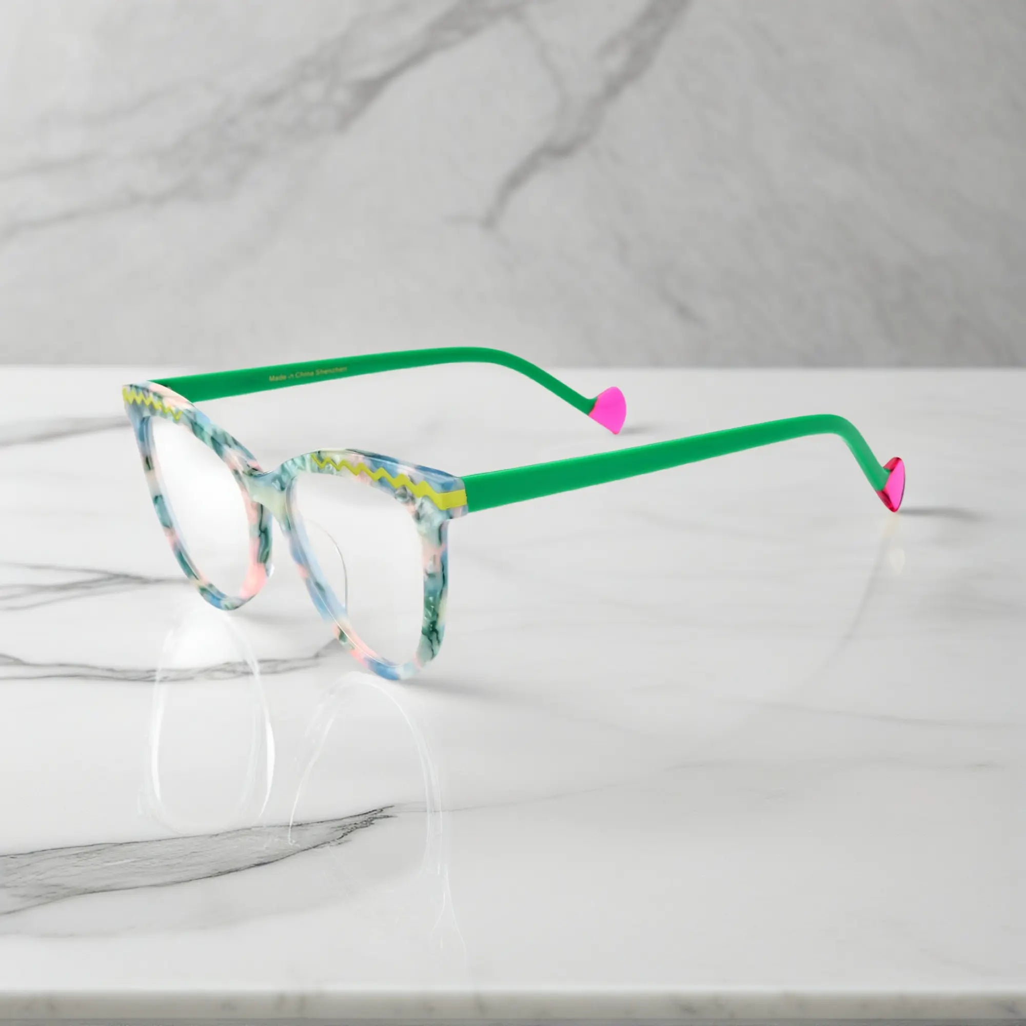 Side angle of floral green VL19362 butterfly frame with green temples